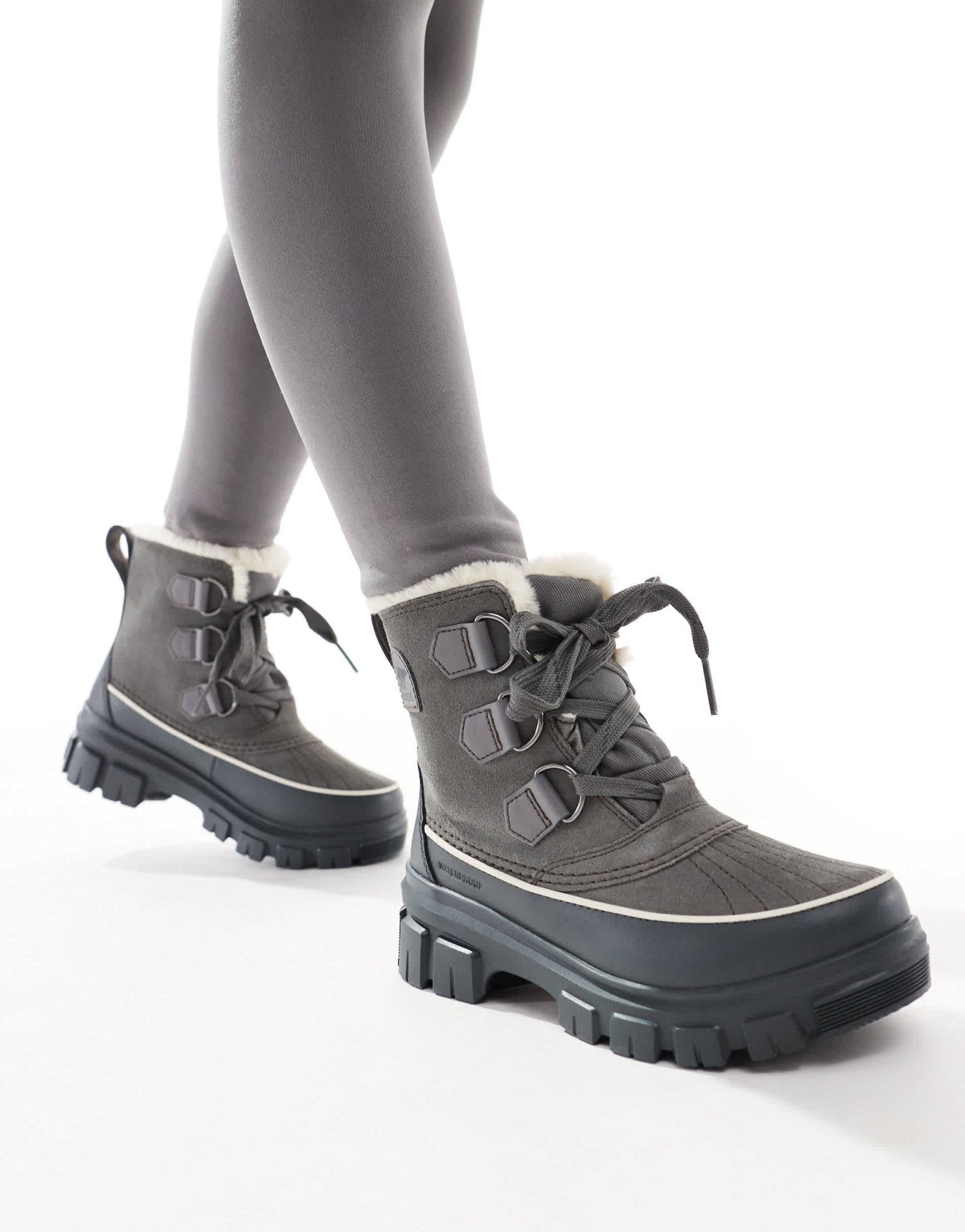 Sorel Torino V WP waterproof fleece lined faux fur leather snow boots in quarry and grill grey - ASOS Sample Sale EU Store