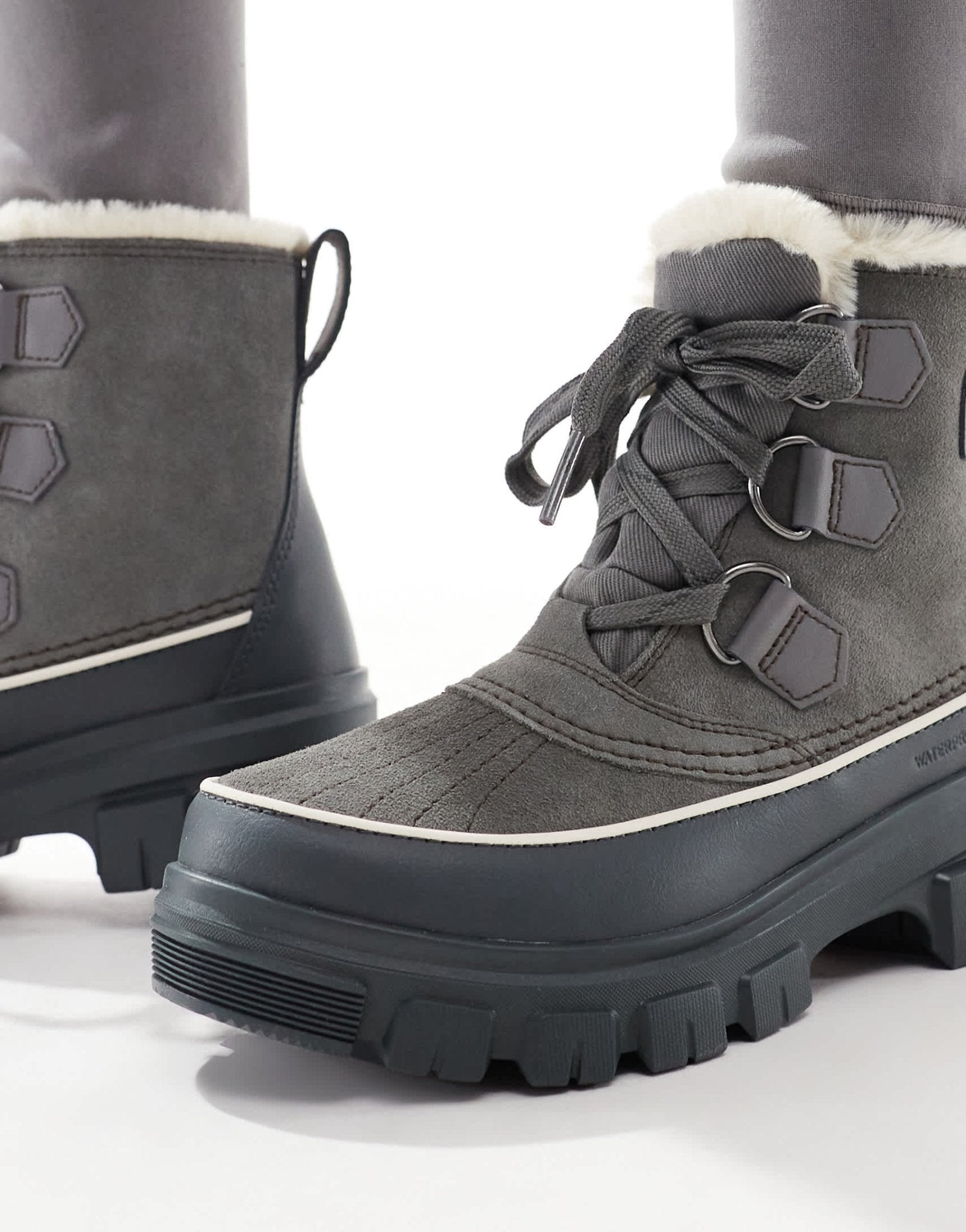 Sorel Torino V WP waterproof fleece lined faux fur leather snow boots in quarry and grill grey - ASOS Sample Sale EU Store