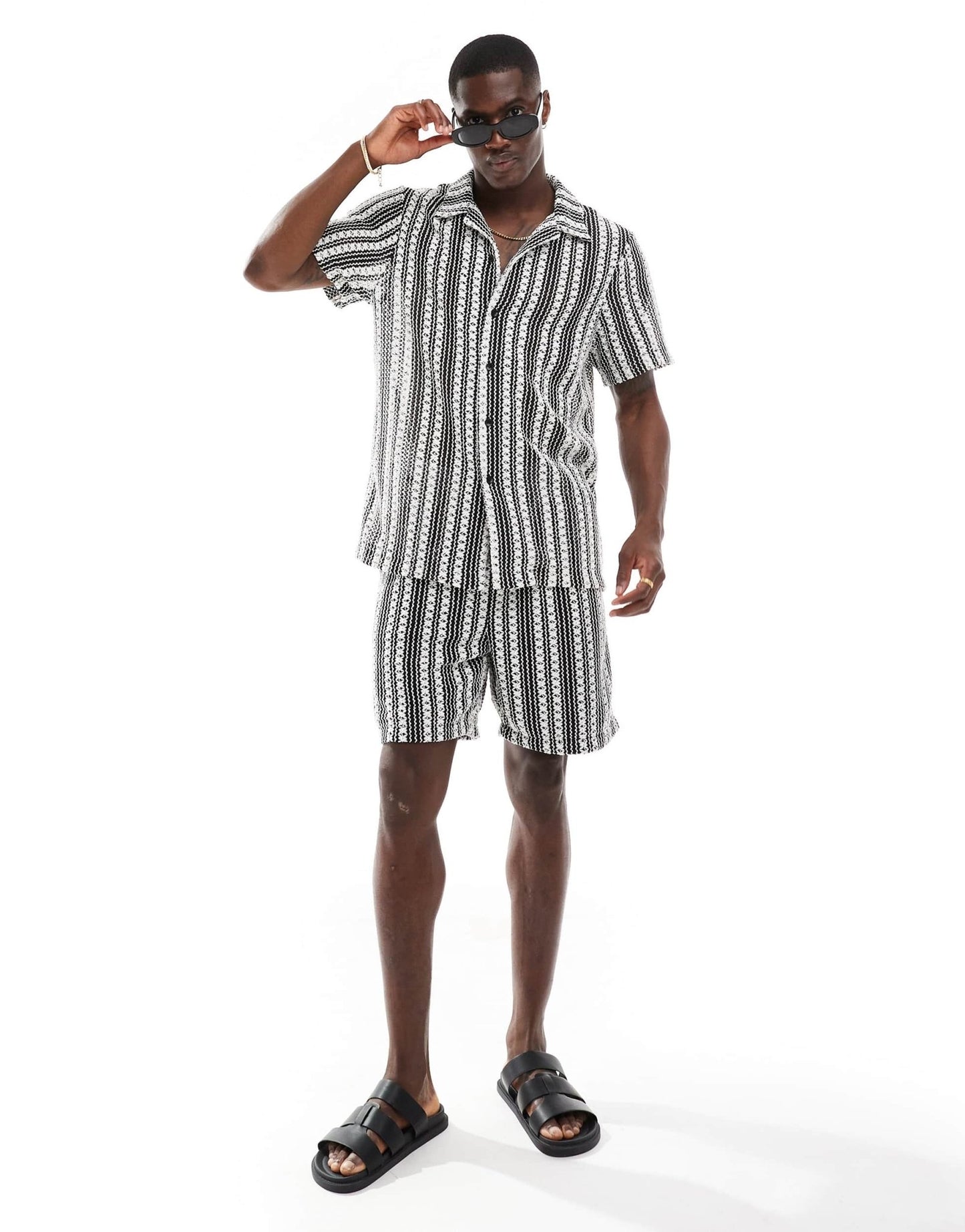 South Beach beach shirt co - ord in crochet black and white stripe - ASOS Sample Sale EU Store