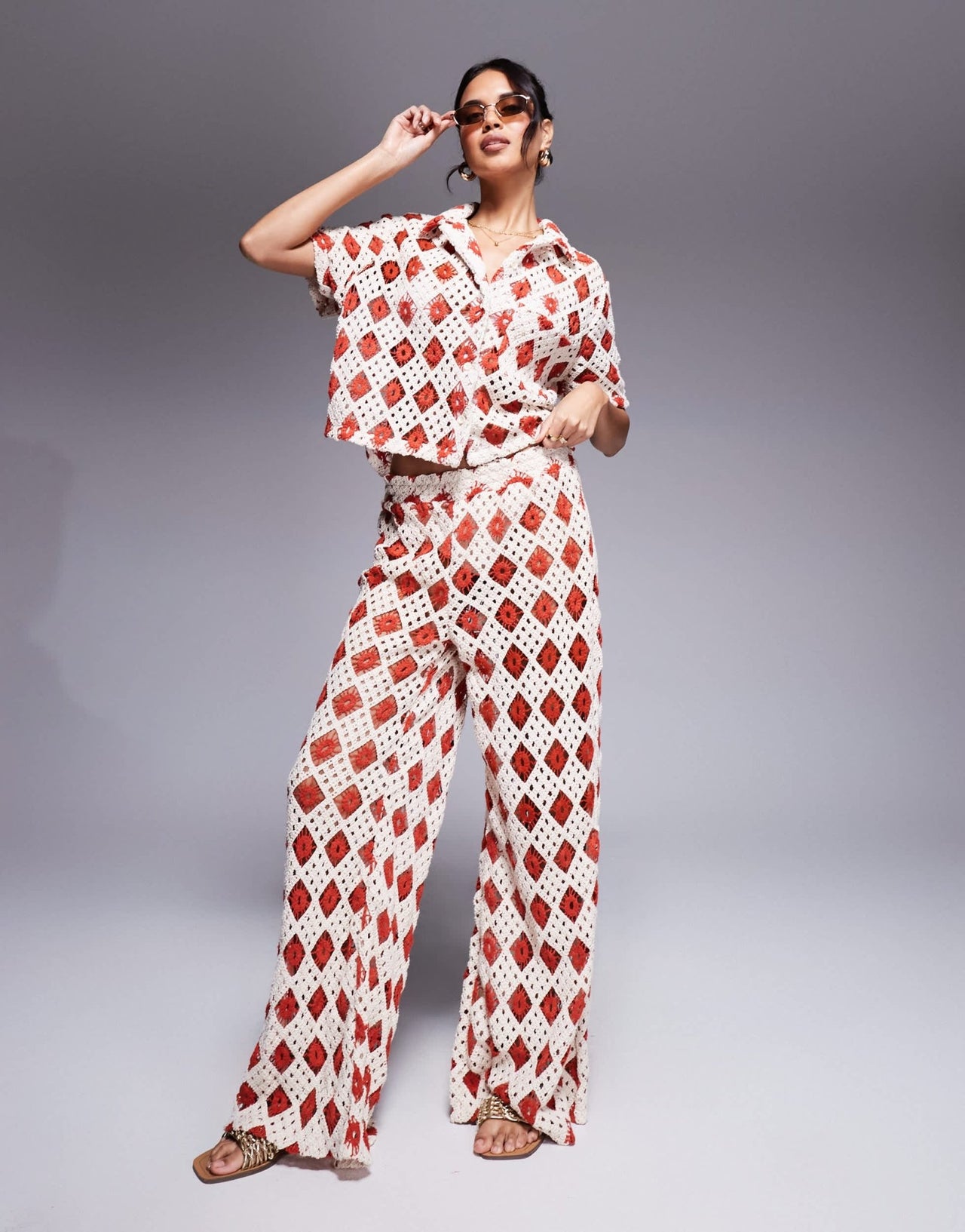 South Beach crochet beach trouser co - ord in cream and rust - ASOS Sample Sale EU Store