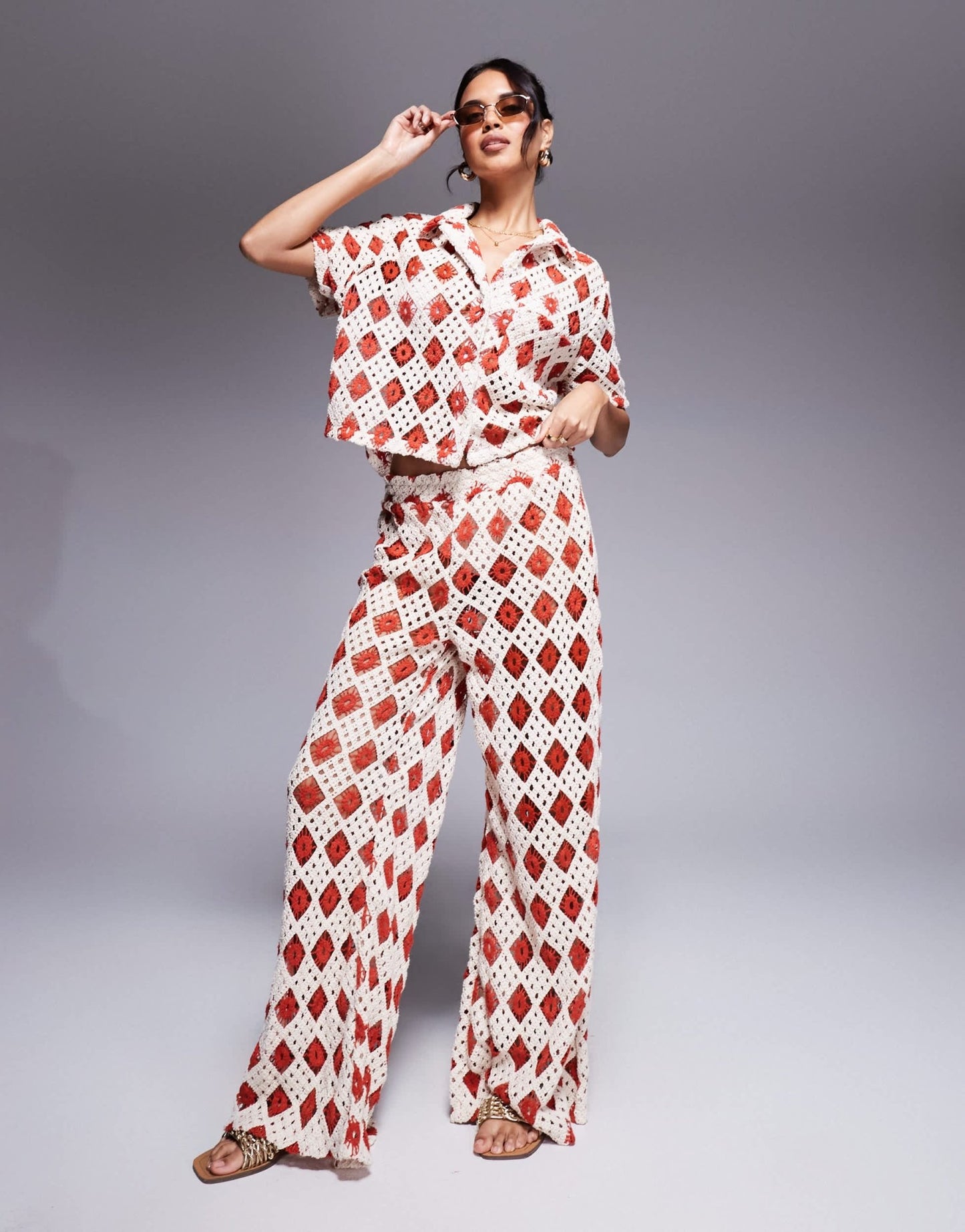 South Beach crochet beach trouser co - ord in cream and rust - ASOS Sample Sale EU Store