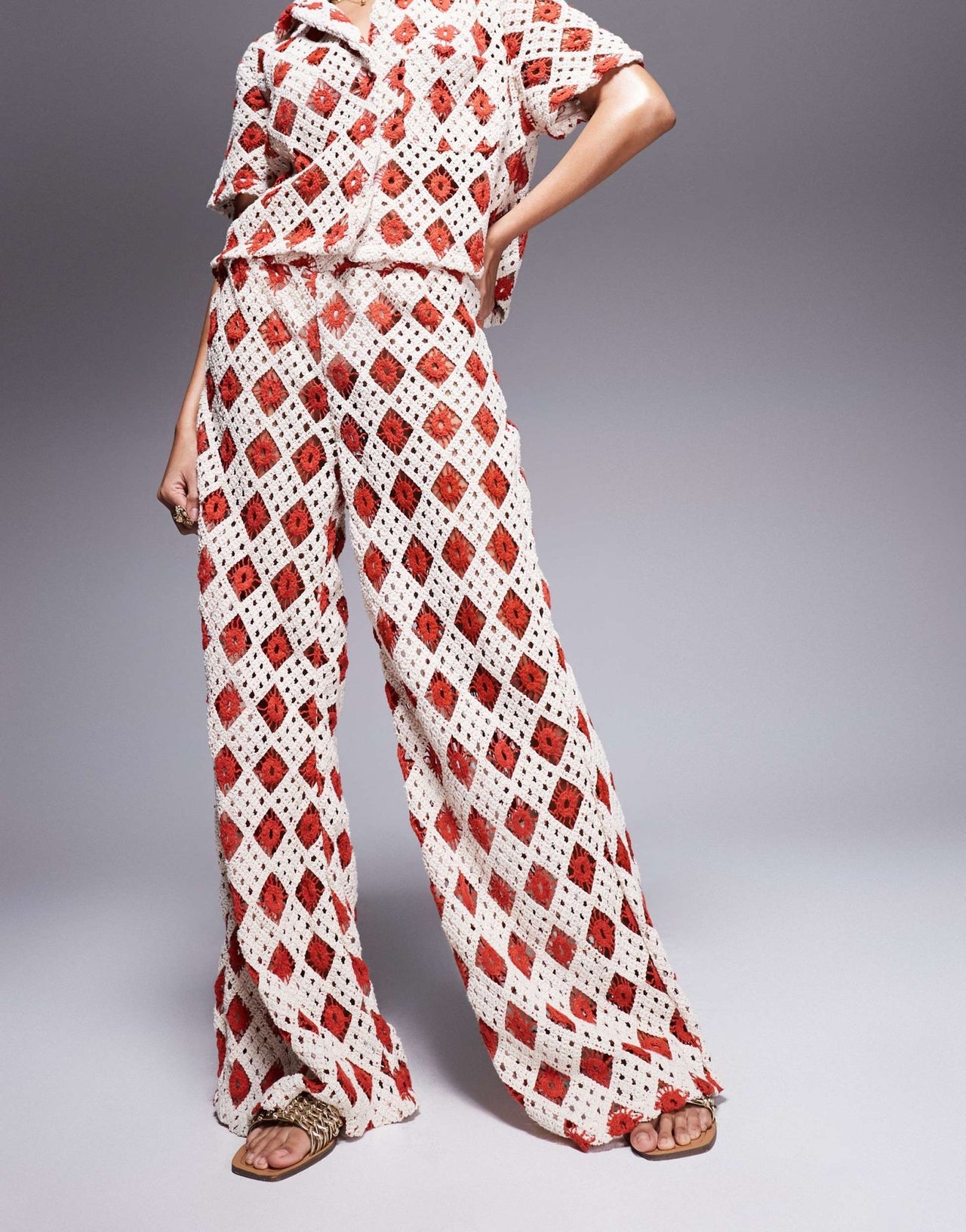 South Beach crochet beach trouser co - ord in cream and rust - ASOS Sample Sale EU Store