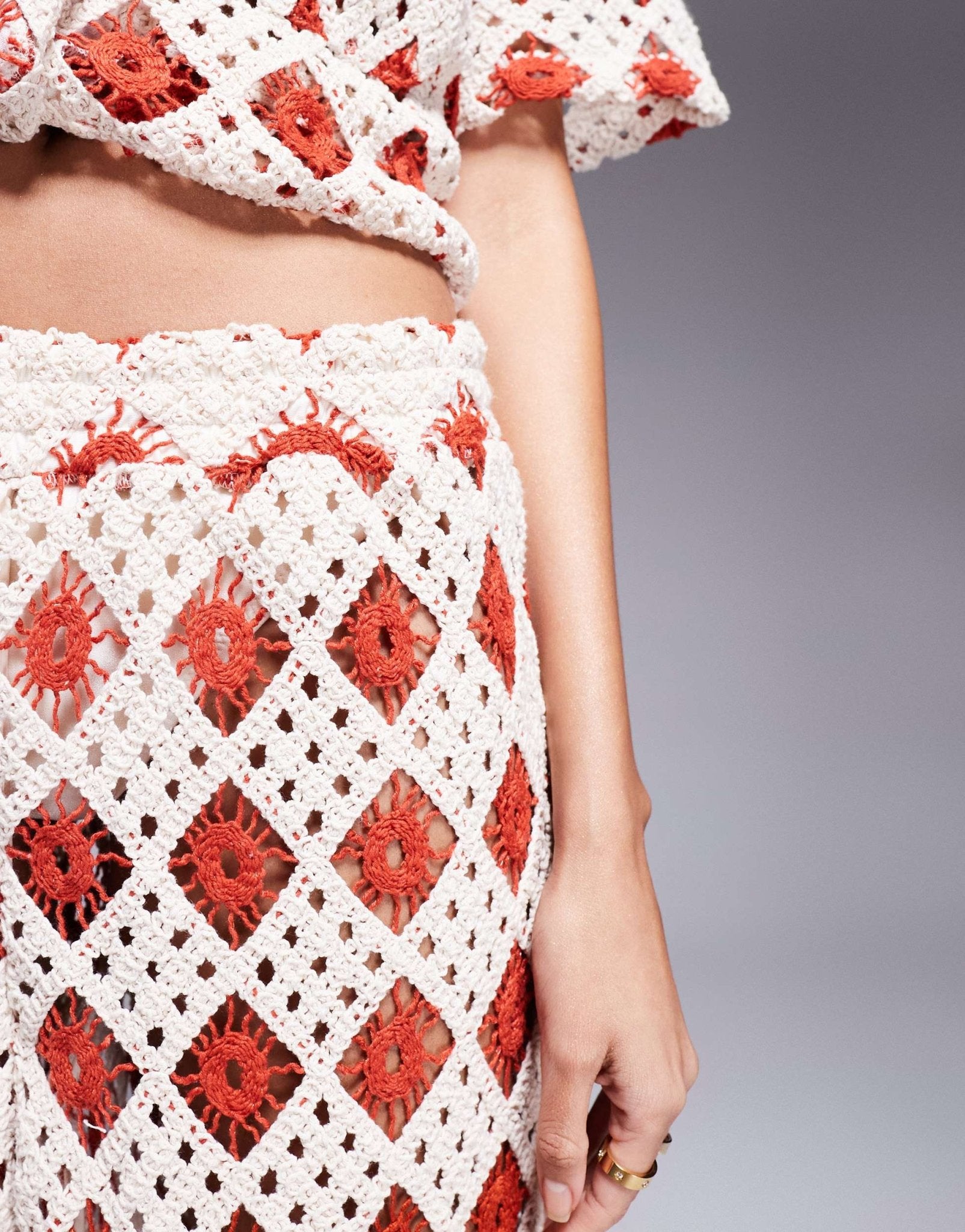 South Beach crochet beach trouser co - ord in cream and rust - ASOS Sample Sale EU Store