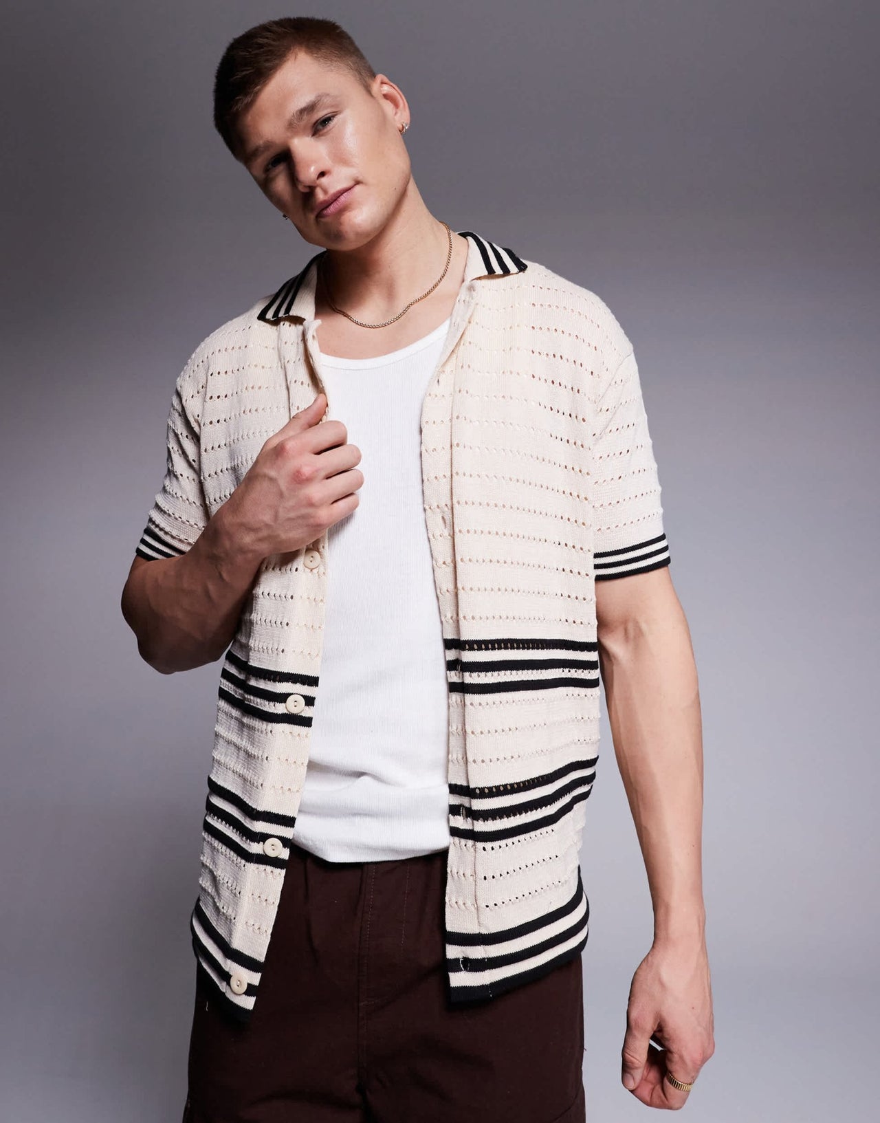 South Beach crochet short sleeve beach shirt in white and black - ASOS Sample Sale EU Store