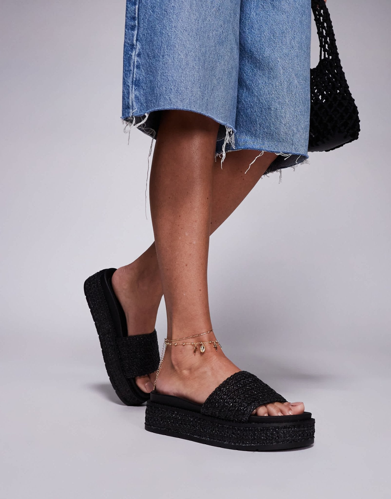 South Beach Platform Sandal in Black Raffia - ASOS Sample Sale EU Store
