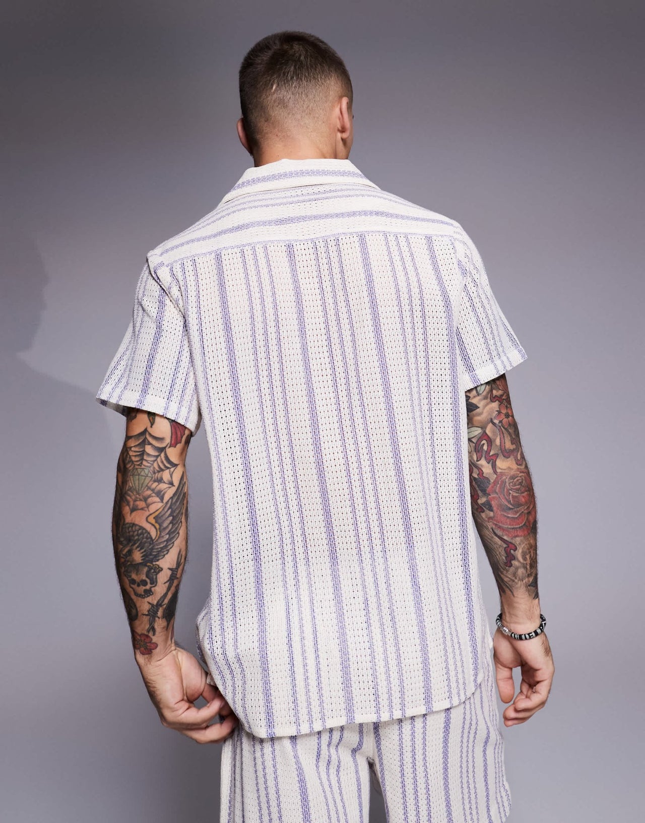South Beach stripe short sleeve beach shirt co - ord in cream blue stripe - ASOS Sample Sale EU Store