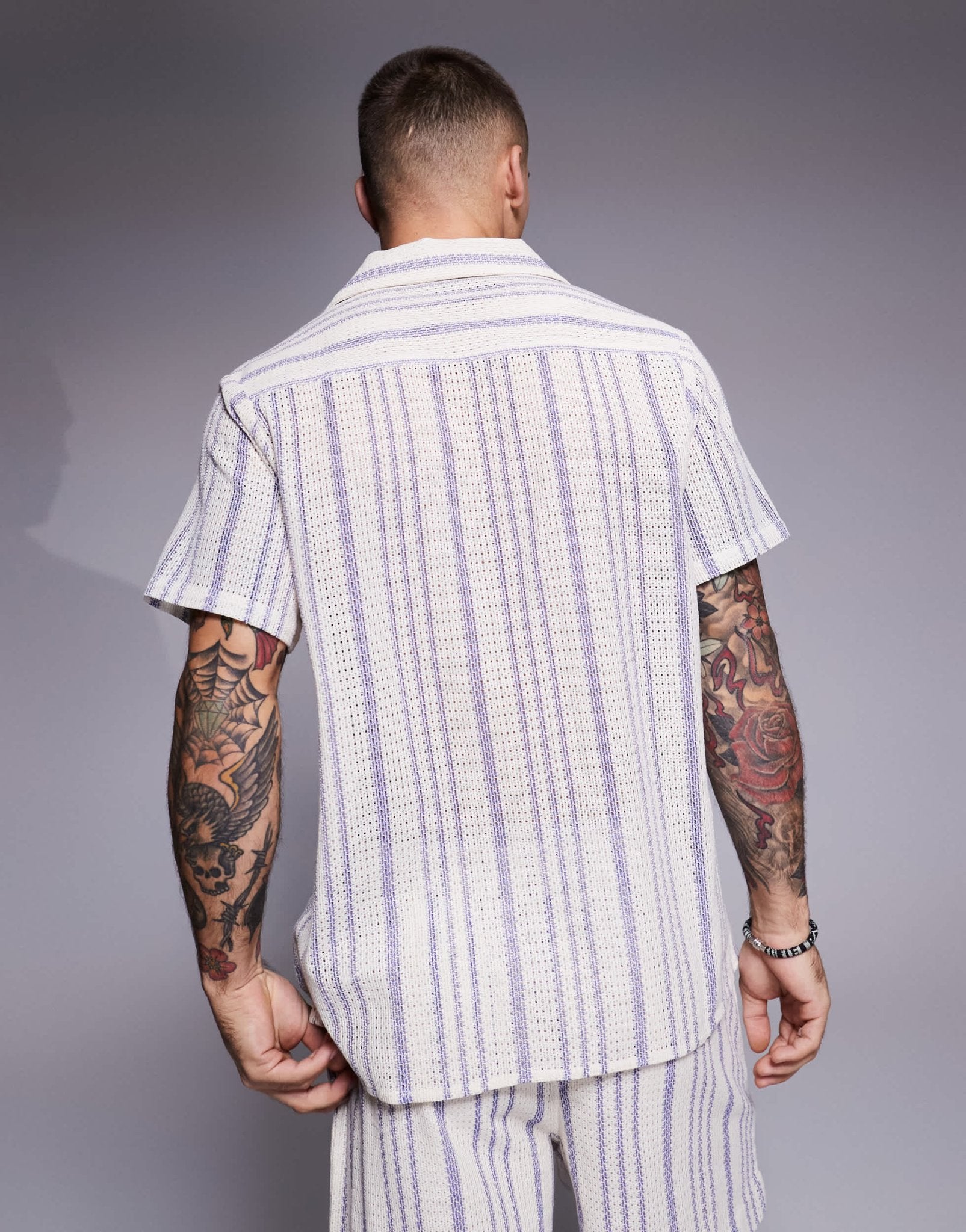 South Beach stripe short sleeve beach shirt co - ord in cream blue stripe - ASOS Sample Sale EU Store