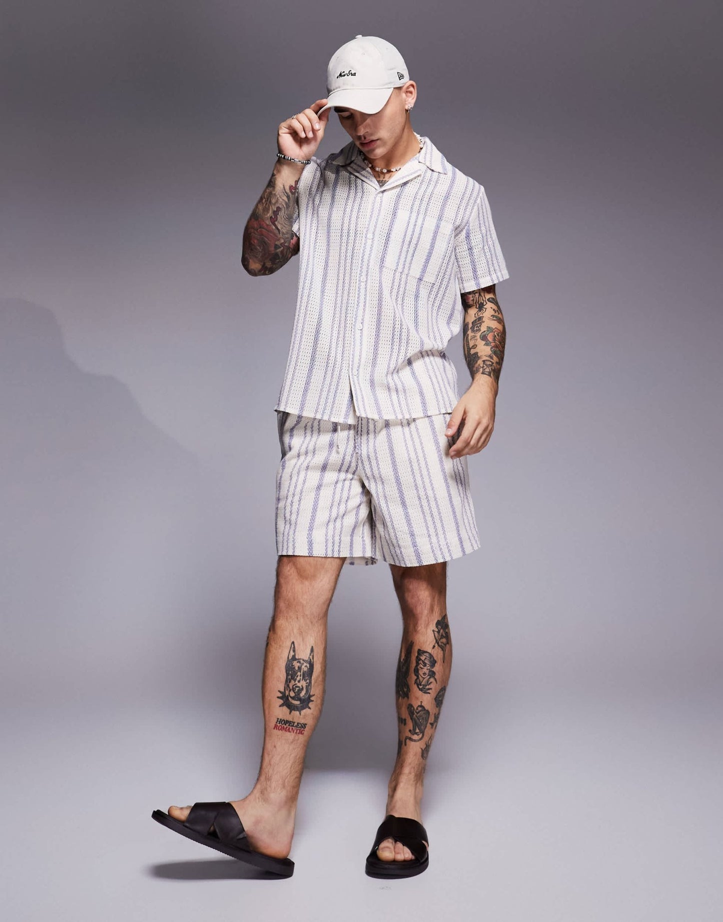 South Beach stripe short sleeve beach shirt co - ord in cream blue stripe - ASOS Sample Sale EU Store