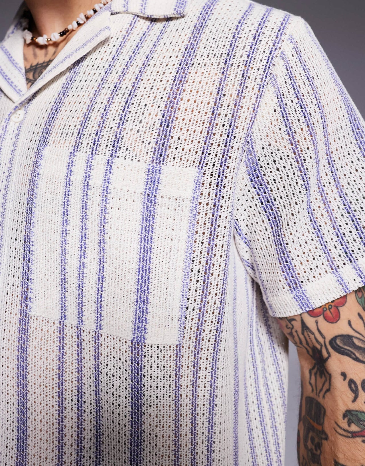 South Beach stripe short sleeve beach shirt co - ord in cream blue stripe - ASOS Sample Sale EU Store