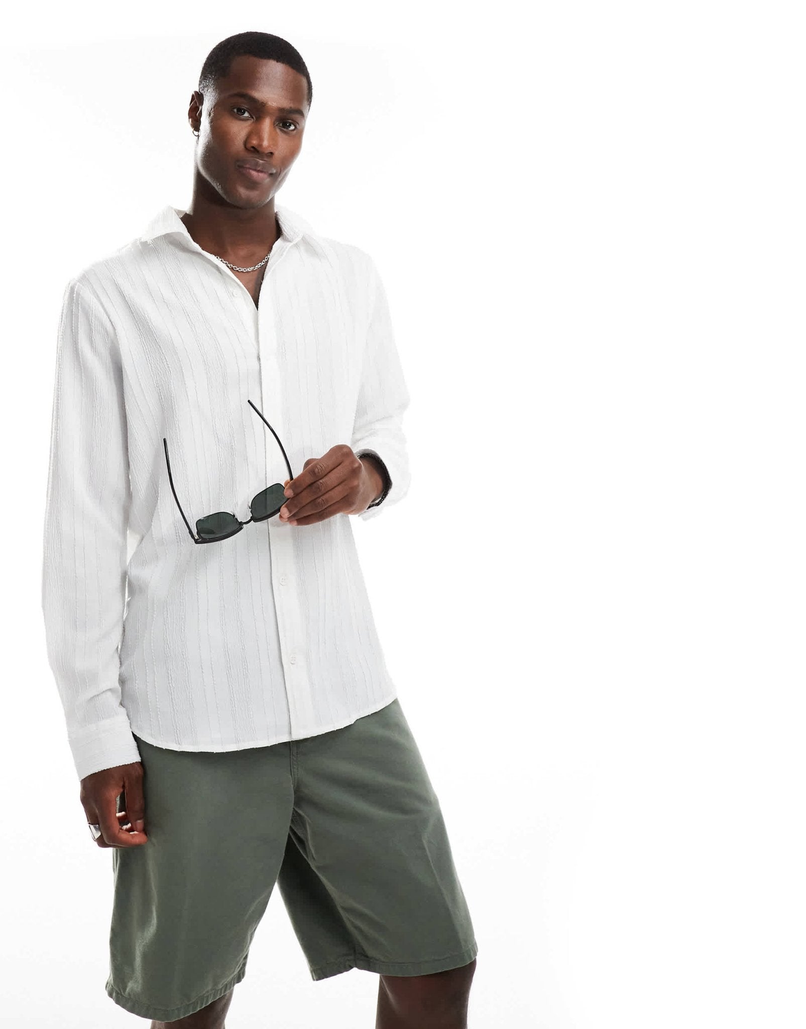 South Beach textured long sleeve beach shirt in white - ASOS Sample Sale EU Store