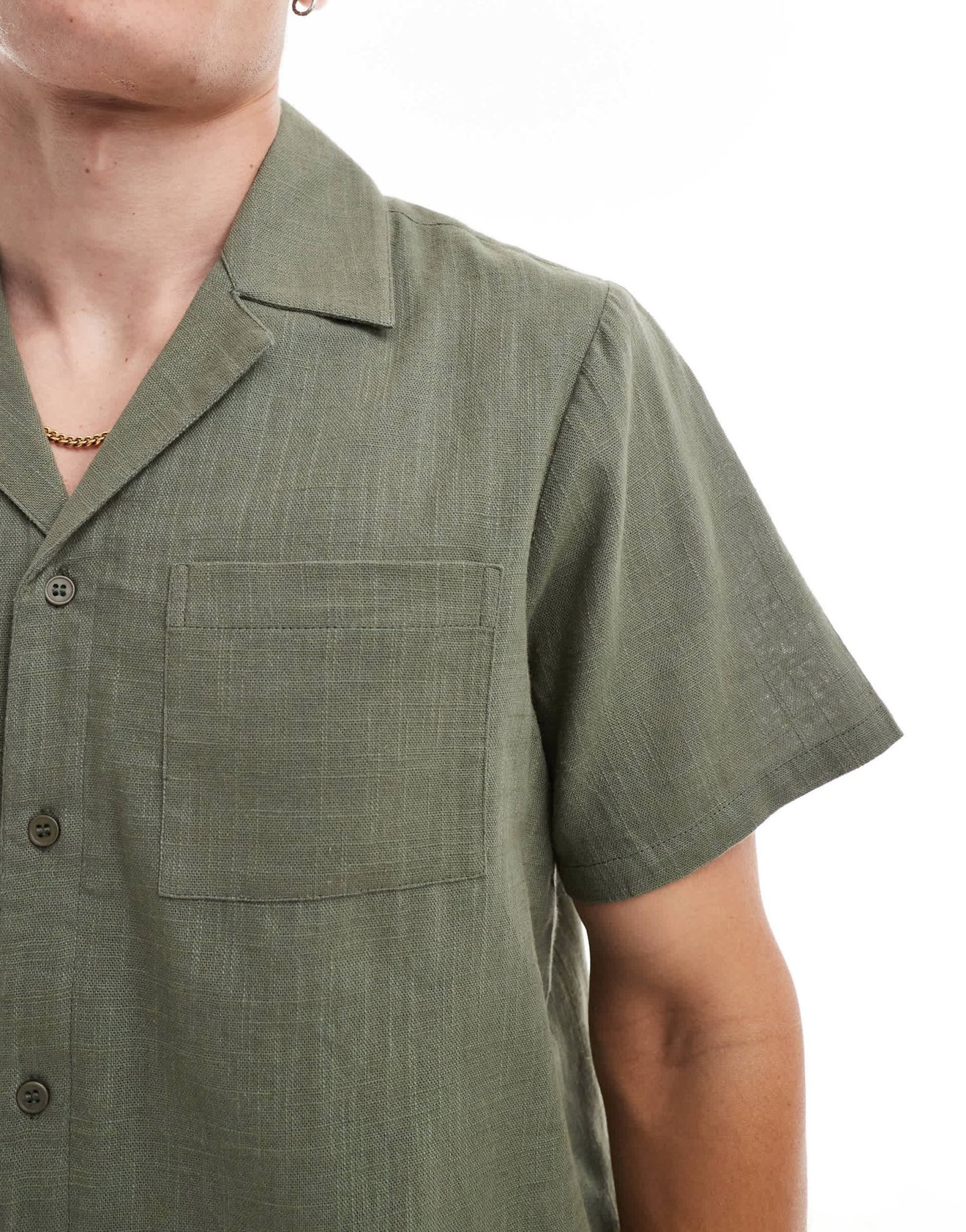 South Beach textured weave short sleeve beach shirt in olive - ASOS Sample Sale EU Store