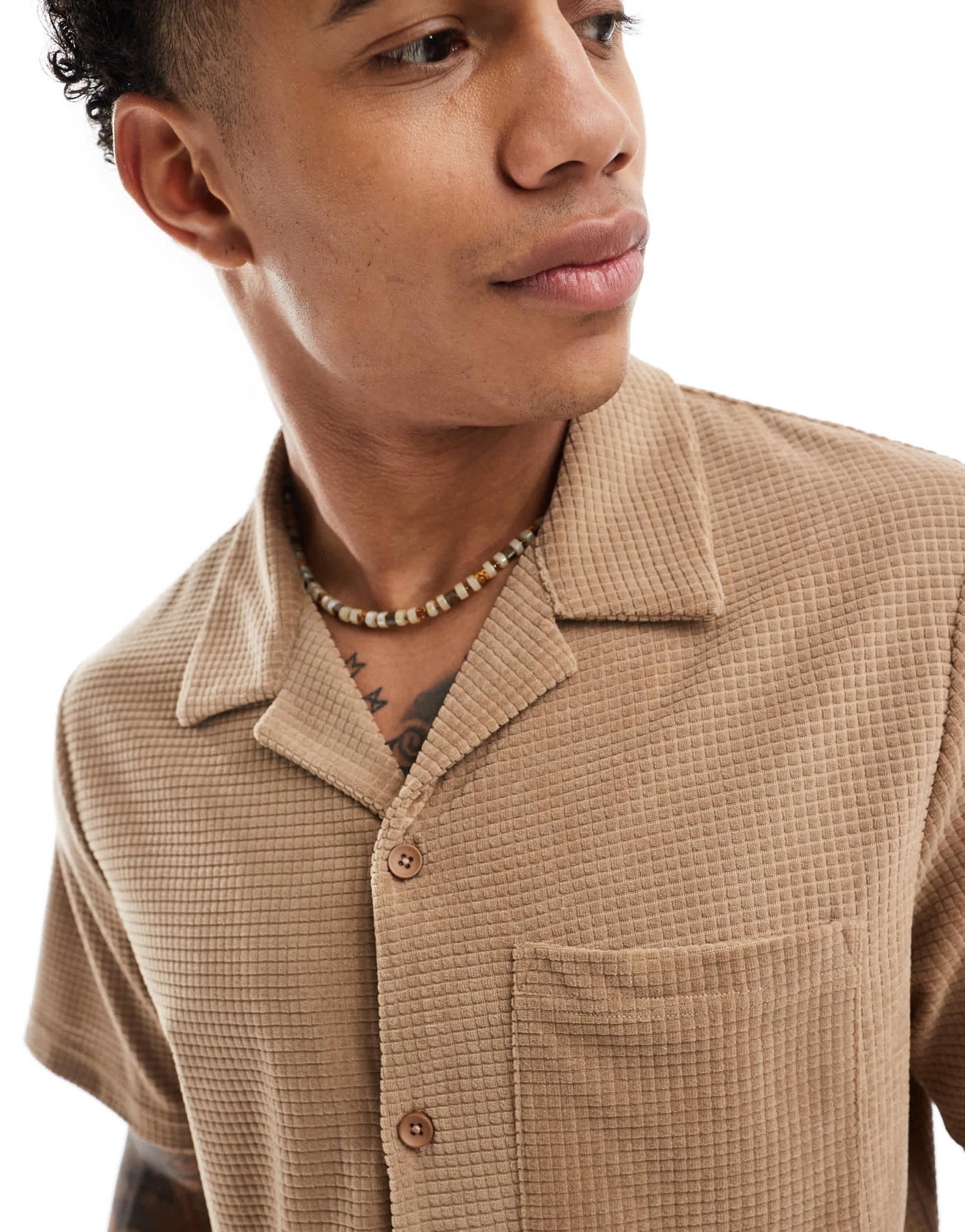 South Beach waffle towelling beach shirt co - ord in tan - ASOS Sample Sale EU Store