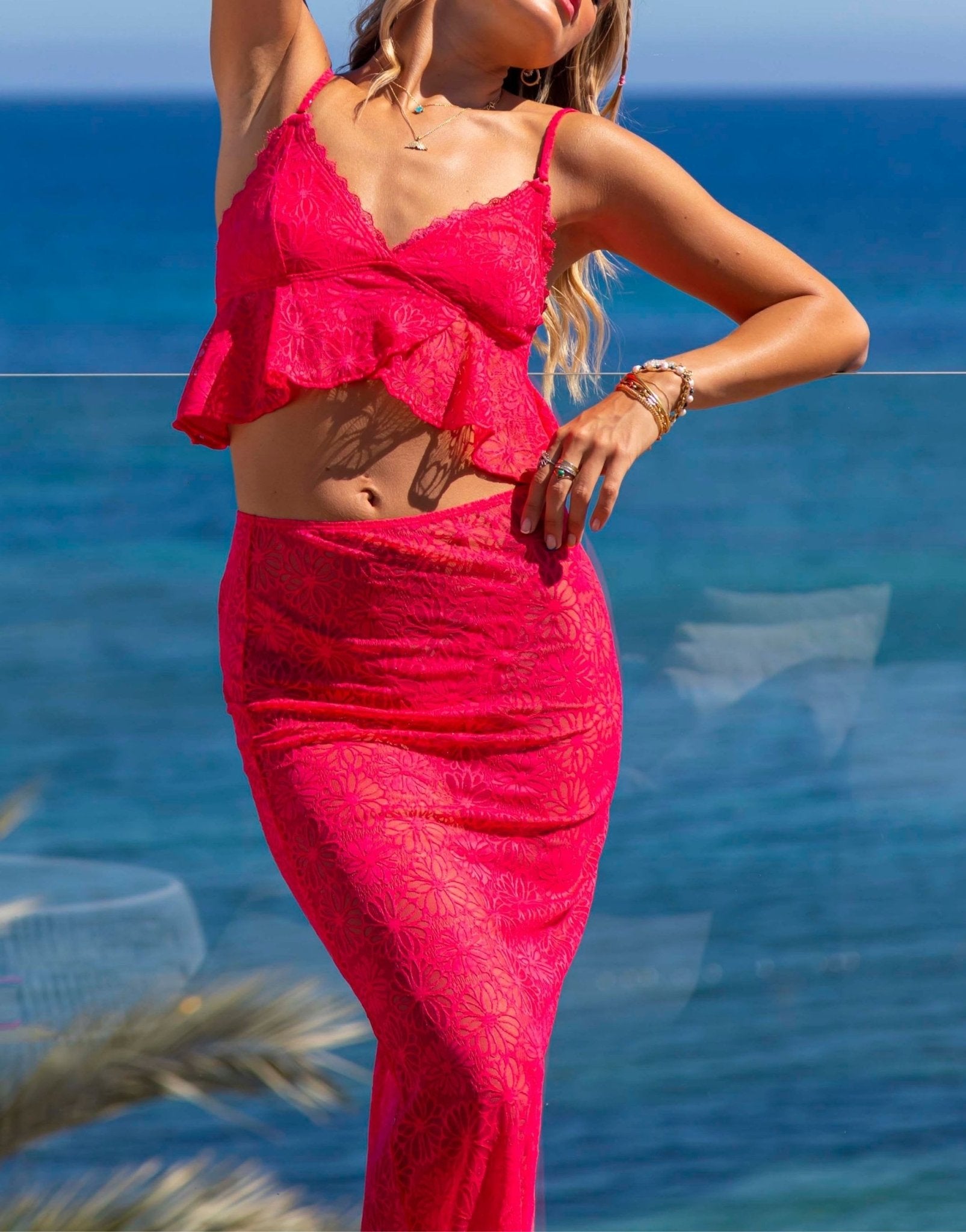 South Beach x Misha Grimes lace midi beach skirt in bright pink - ASOS Sample Sale EU Store