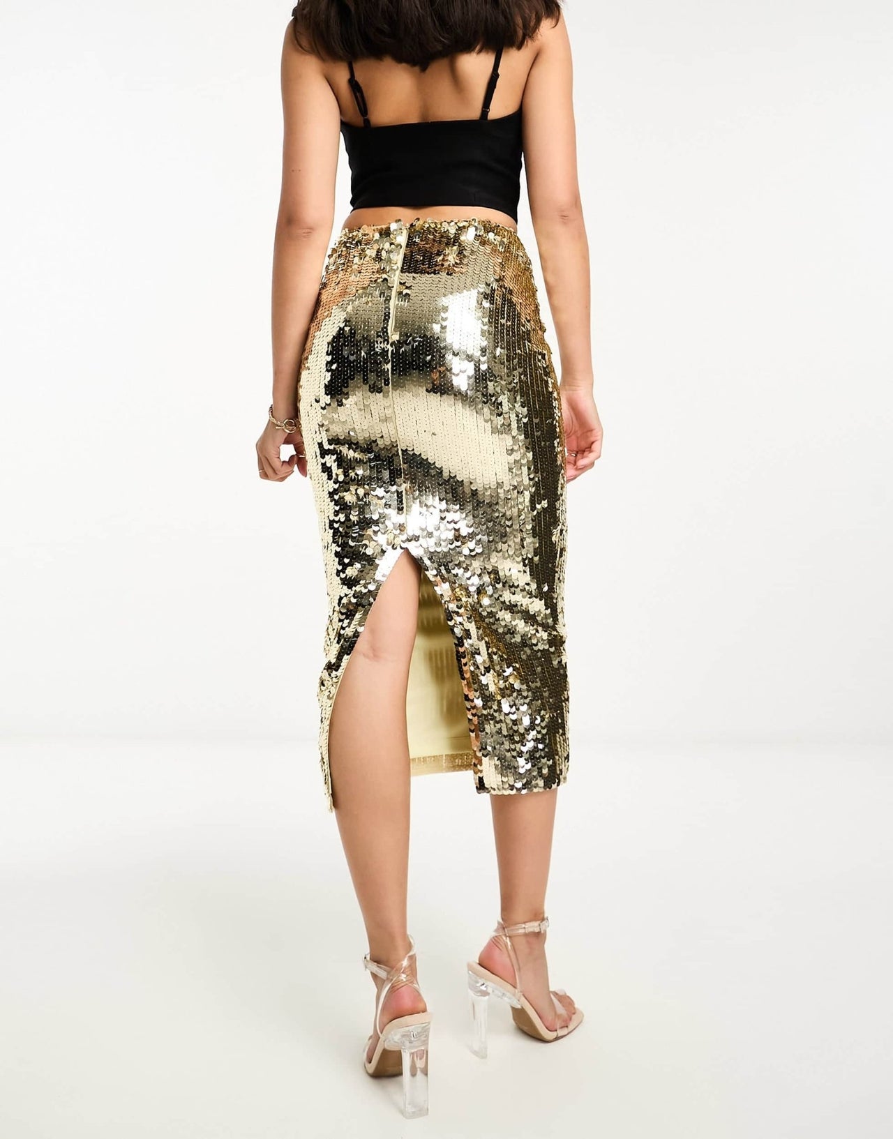 Starlet embellished midaxi skirt in gold liquid sequin - ASOS Sample Sale EU Store