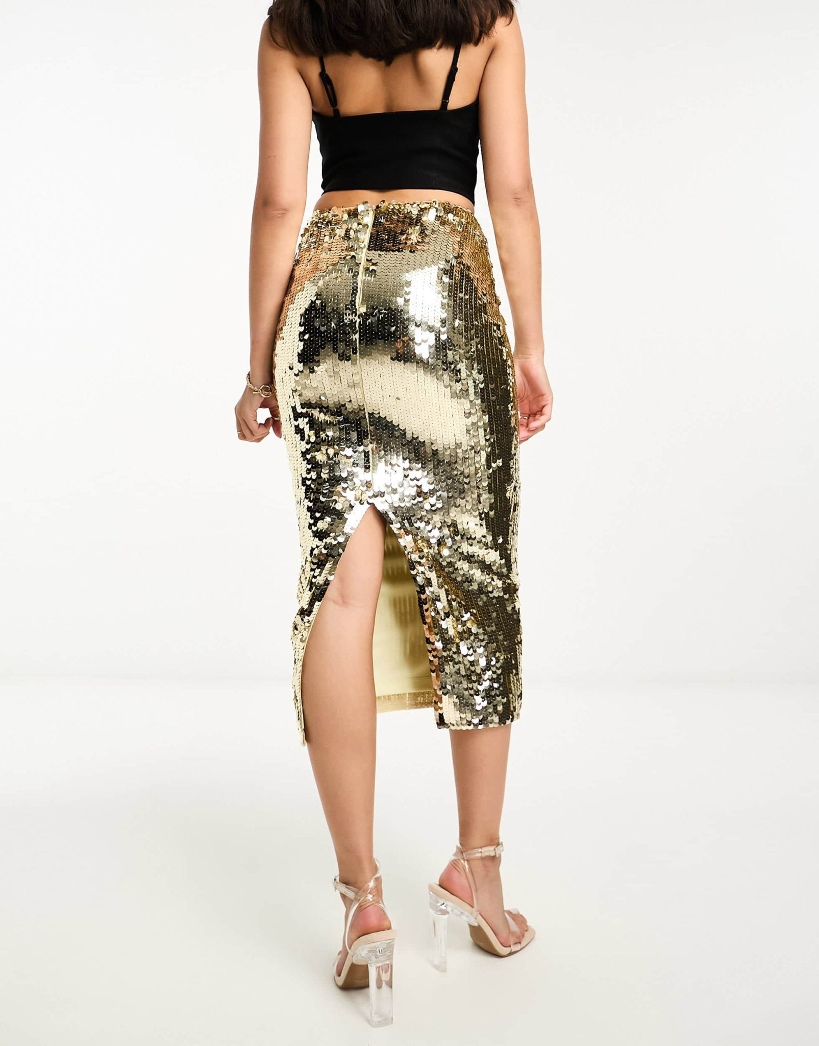 Starlet embellished midaxi skirt in gold liquid sequin - ASOS Sample Sale EU Store