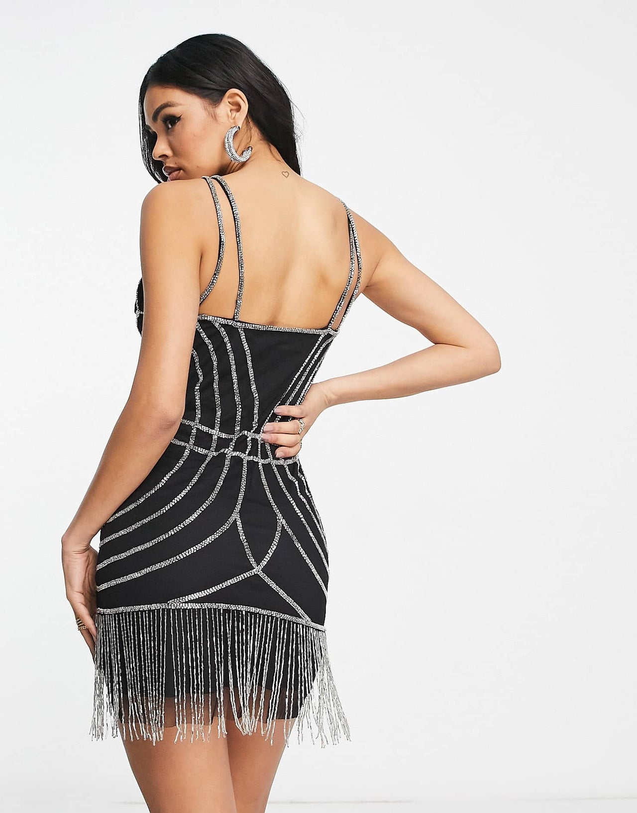 Starlet exclusive contoured sequin fringe mini dress in black - ASOS Sample Sale EU Store