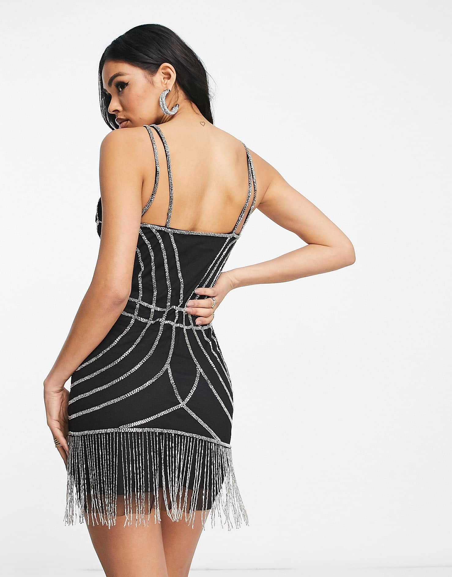 Starlet exclusive contoured sequin fringe mini dress in black - ASOS Sample Sale EU Store