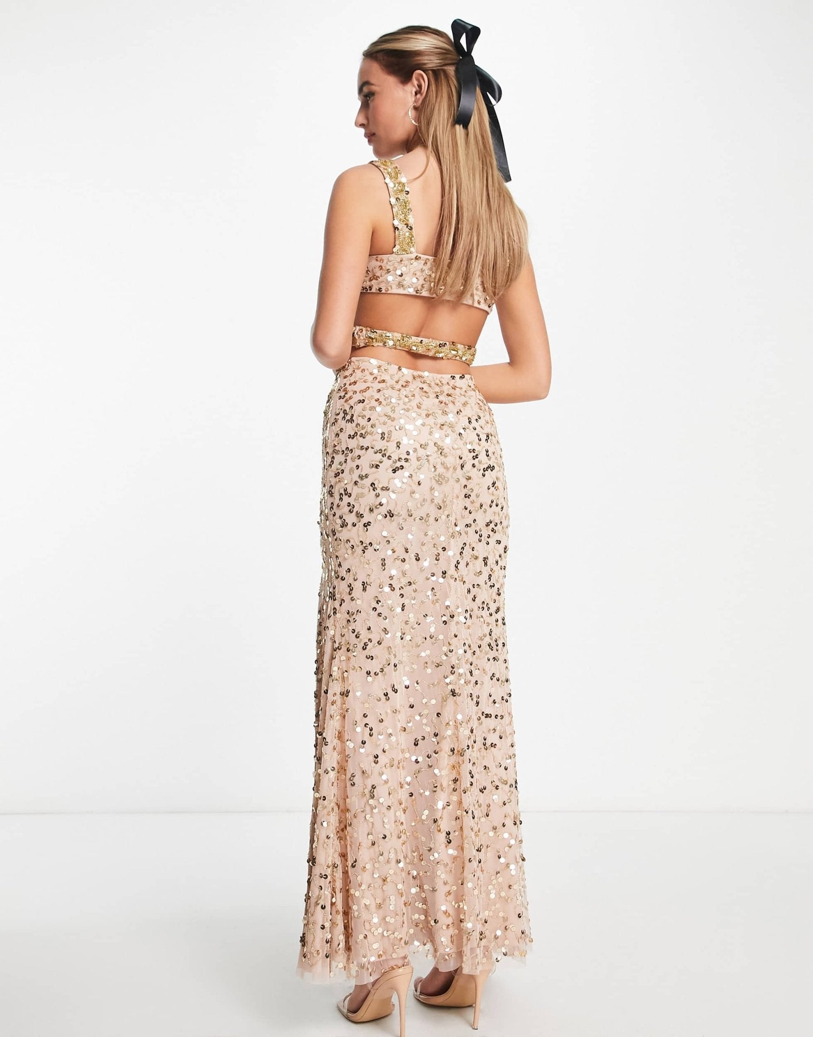 Starlet exclusive cut - out embellished maxi dress in gold - ASOS Sample Sale EU Store