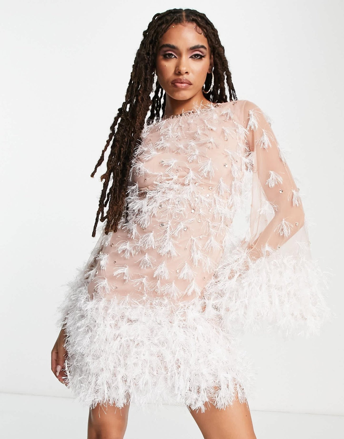 Starlet exclusive faux feather embellished mini dress in blush - ASOS Sample Sale EU Store