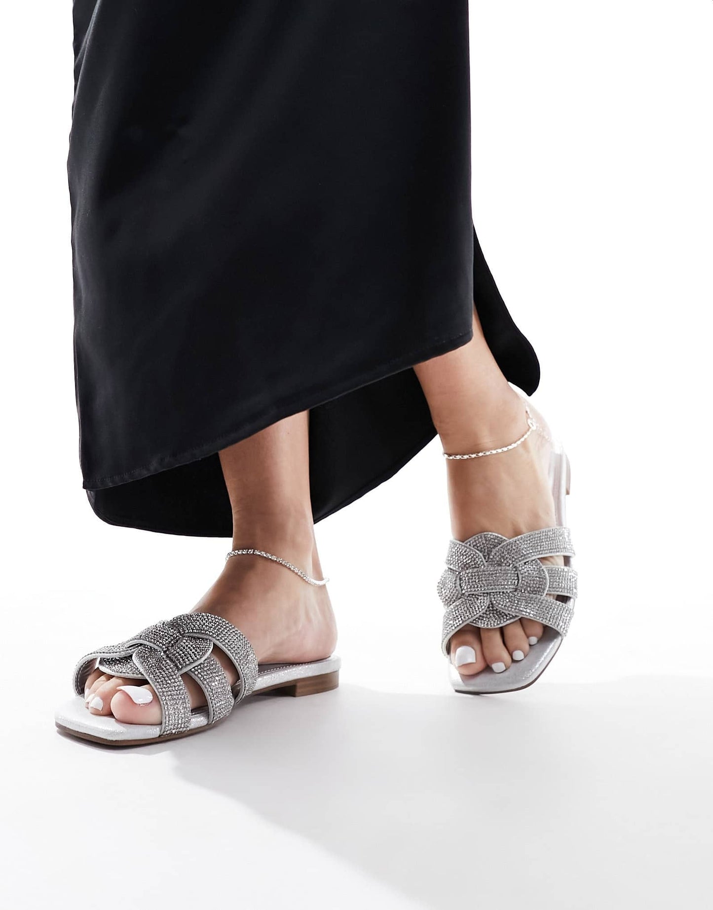 Steve Madden Vcay - R embellished flat sandal in silver - ASOS Sample Sale EU Store