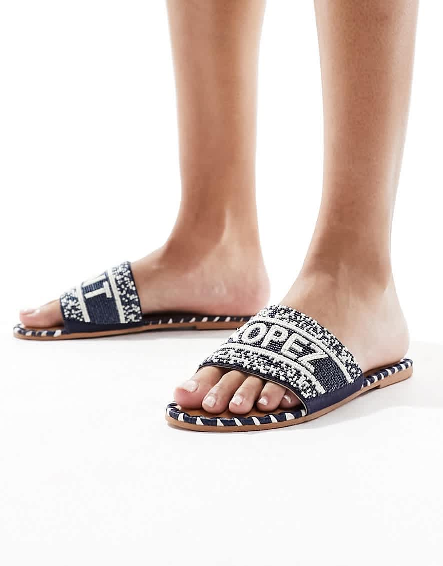 Steve Madden Verah beaded flat sandal in navy - ASOS Sample Sale EU Store