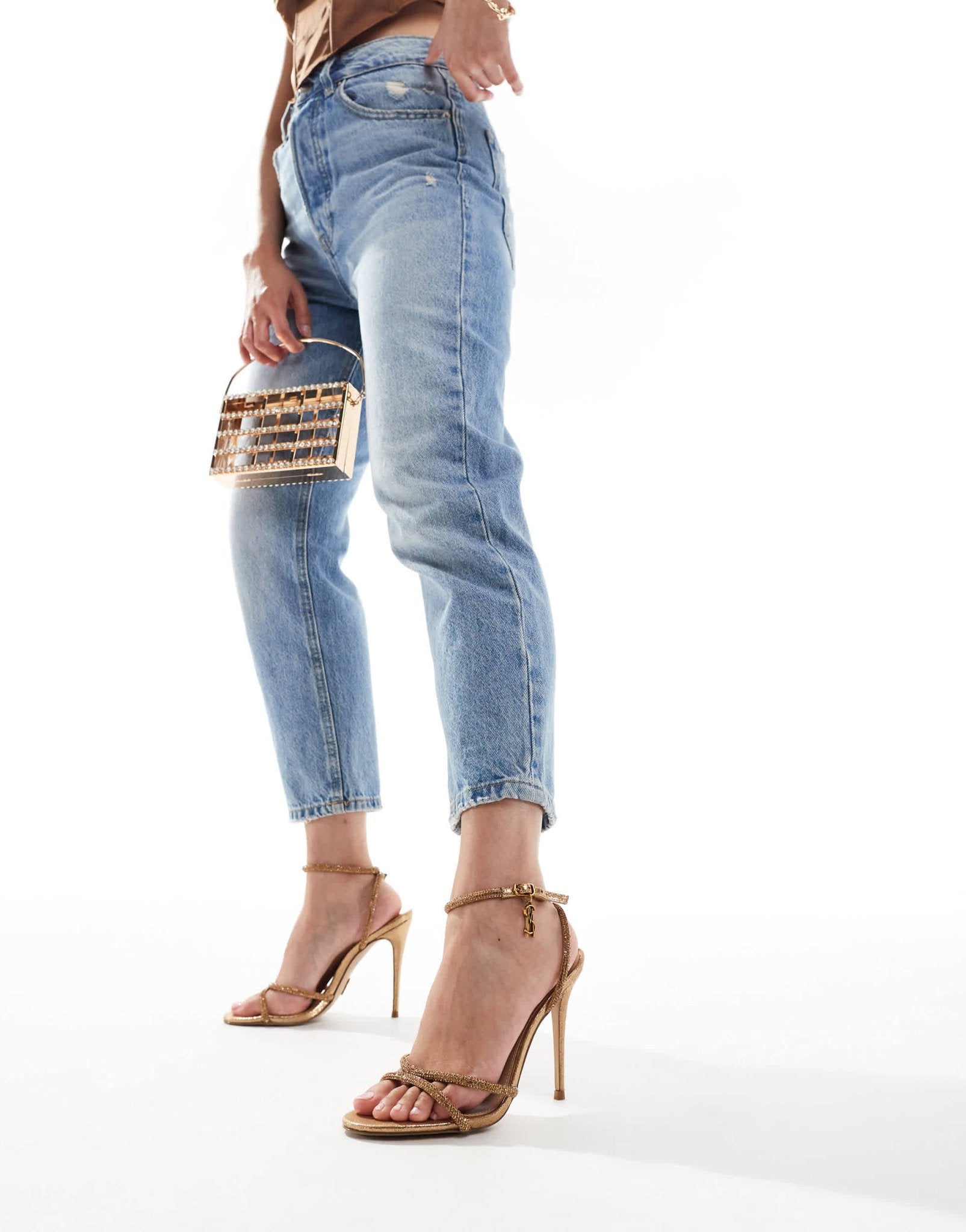 Steve MaddenBryanna Embelished Heeled Strappy Sandal in Bronze - ASOS Sample Sale EU Store