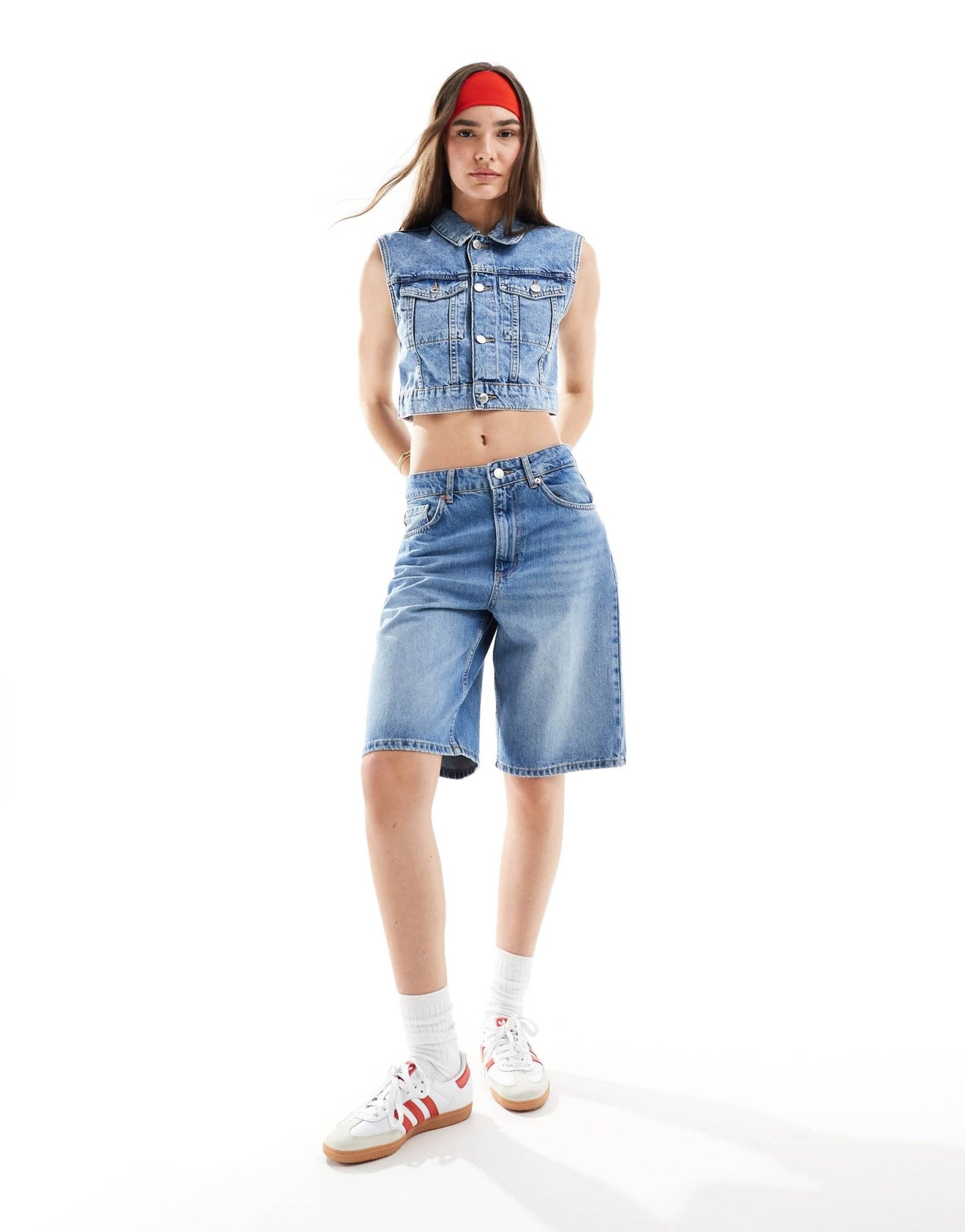 Stradivarius denim jort in medium blue - ASOS Sample Sale EU Store