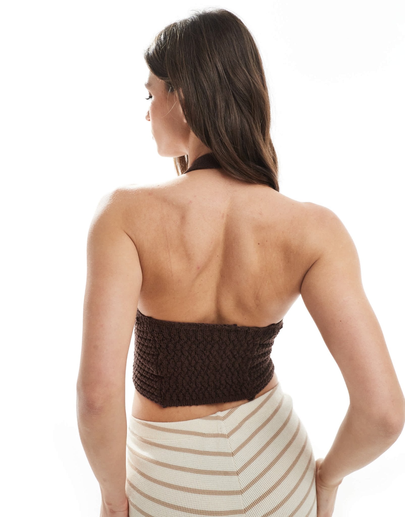 Stradivarius knit halterneck crop top in brown - ASOS Sample Sale EU Store