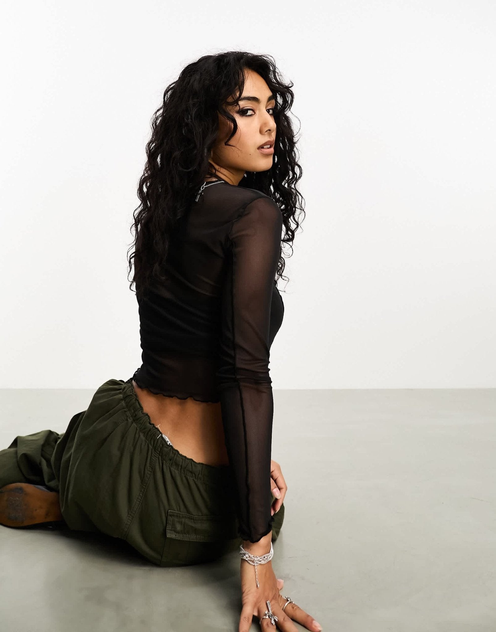 Stradivarius mesh top in black - ASOS Sample Sale EU Store
