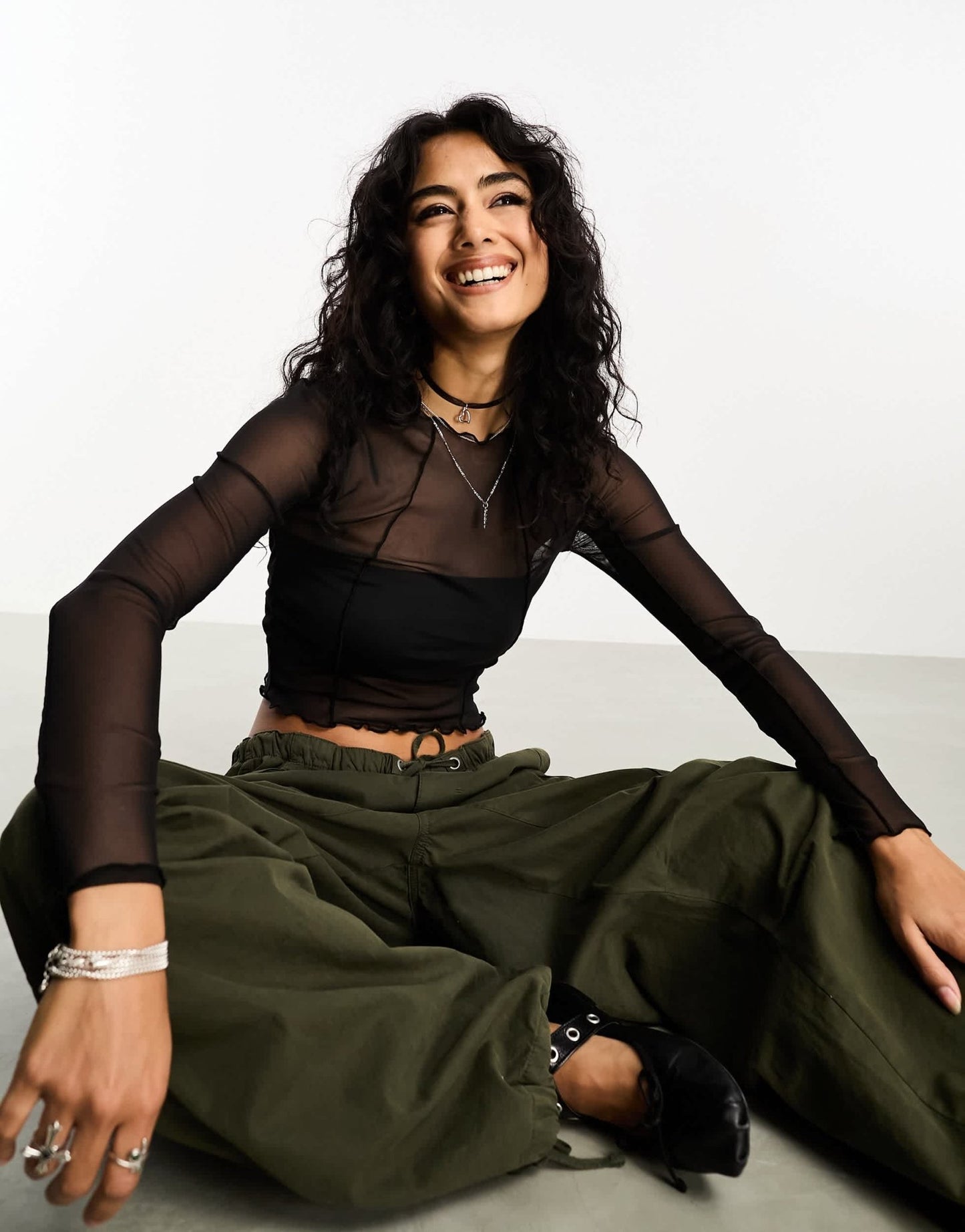 Stradivarius mesh top in black - ASOS Sample Sale EU Store