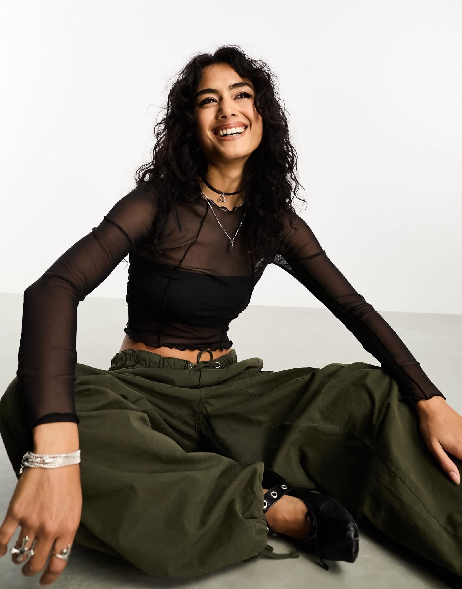 Stradivarius mesh top in black - ASOS Sample Sale EU Store
