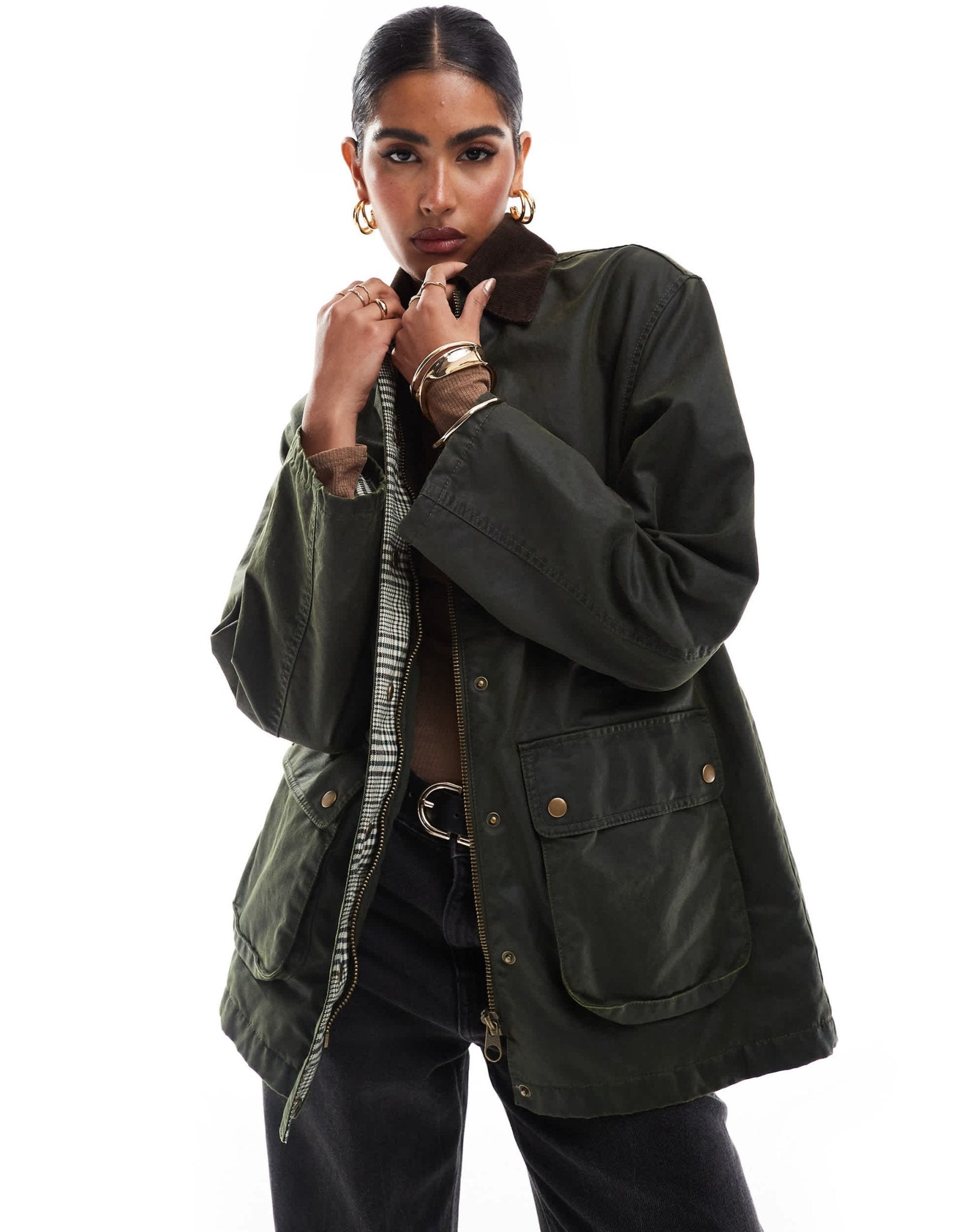 Stradivarius quilted barn jacket in khaki - ASOS Sample Sale EU Store