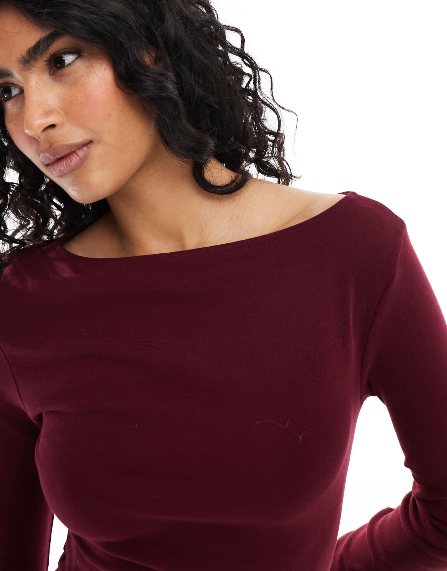 Stradivarius slash neck long sleeve top in burgundy - ASOS Sample Sale EU Store