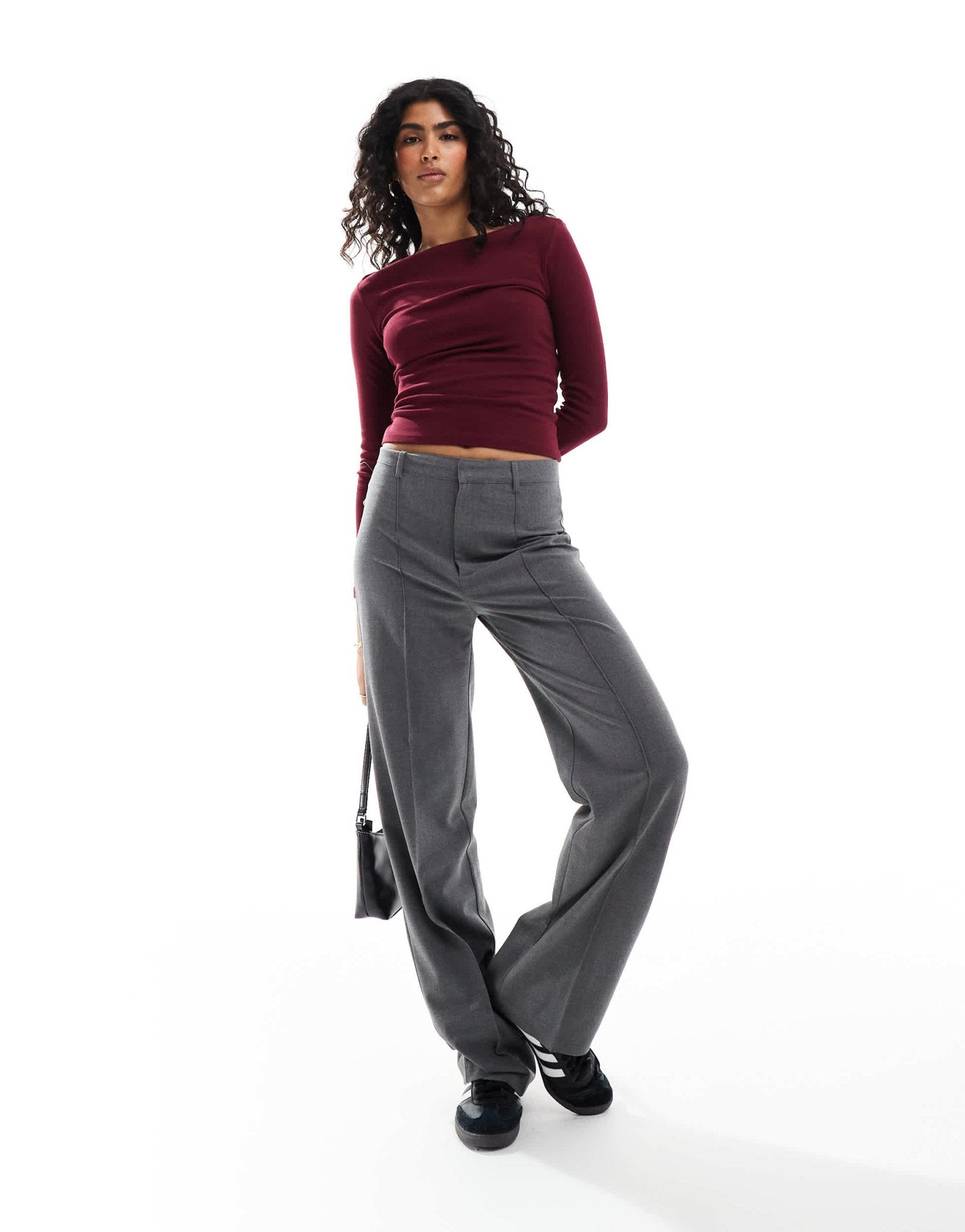 Stradivarius slash neck long sleeve top in burgundy - ASOS Sample Sale EU Store