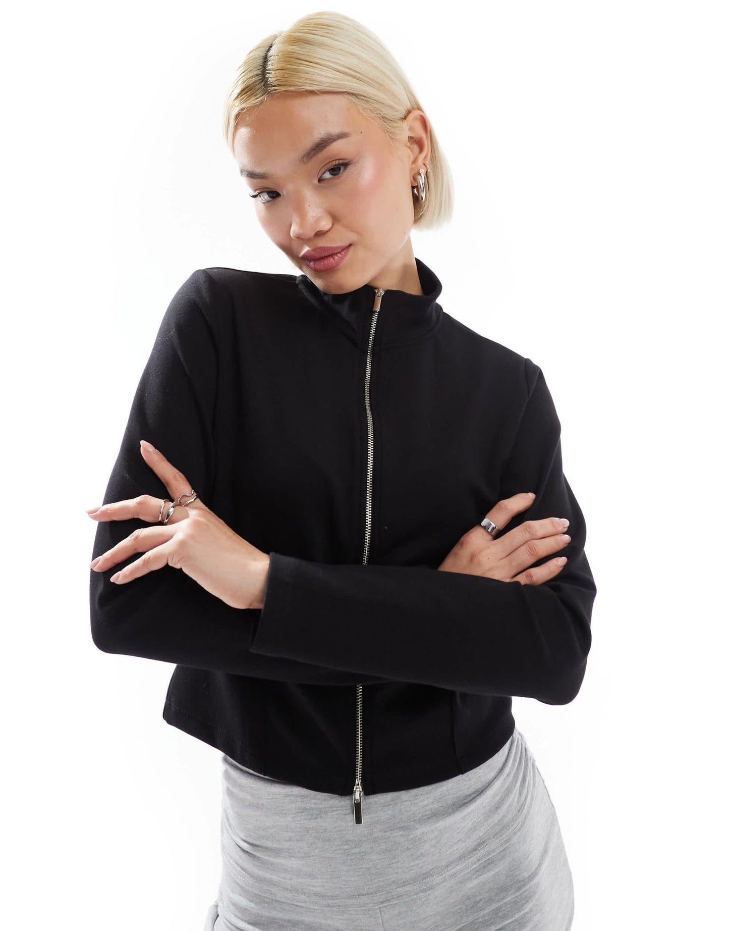 Stradivarius soft touch zip through track jacket in black - ASOS Sample Sale EU Store