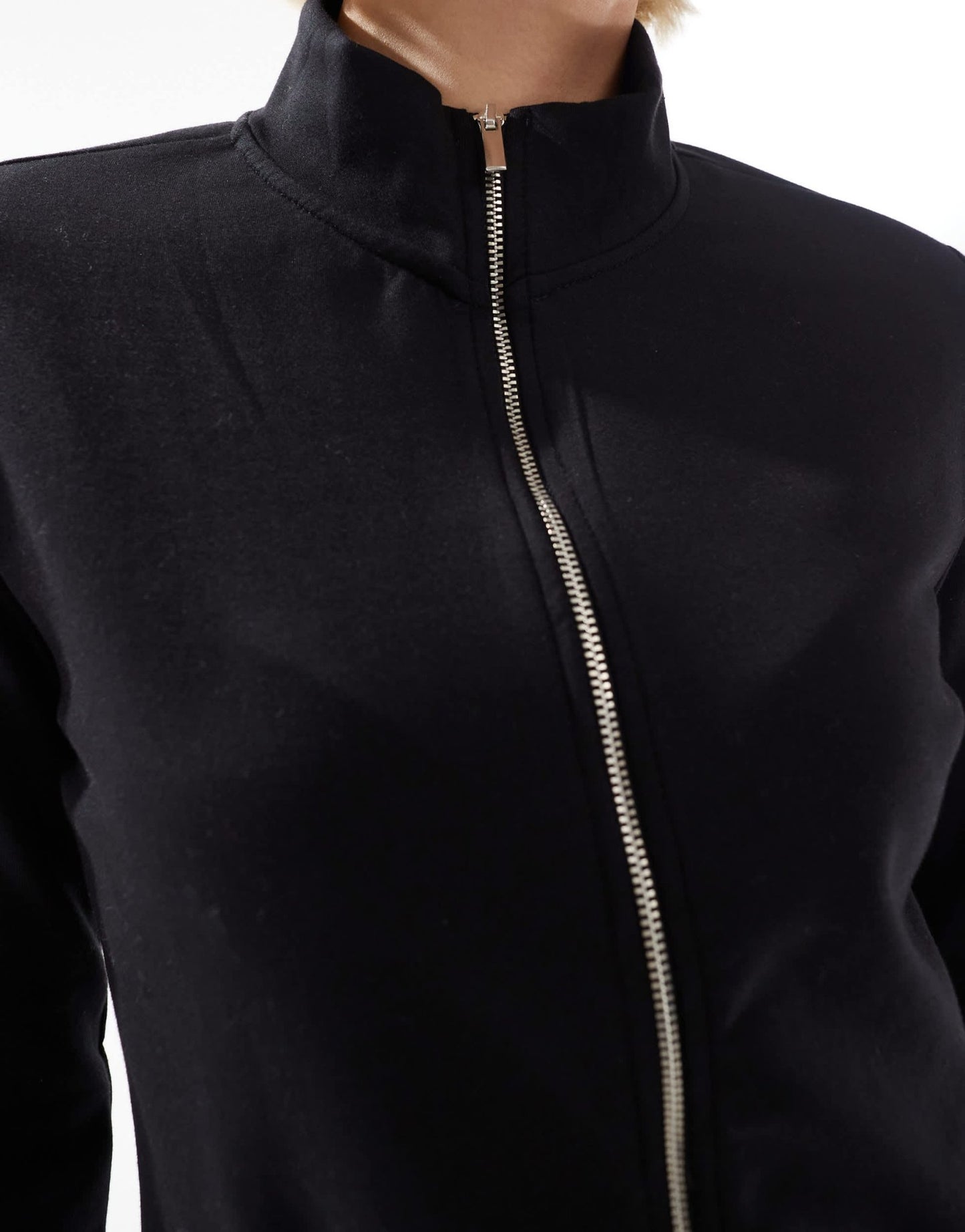 Stradivarius soft touch zip through track jacket in black - ASOS Sample Sale EU Store