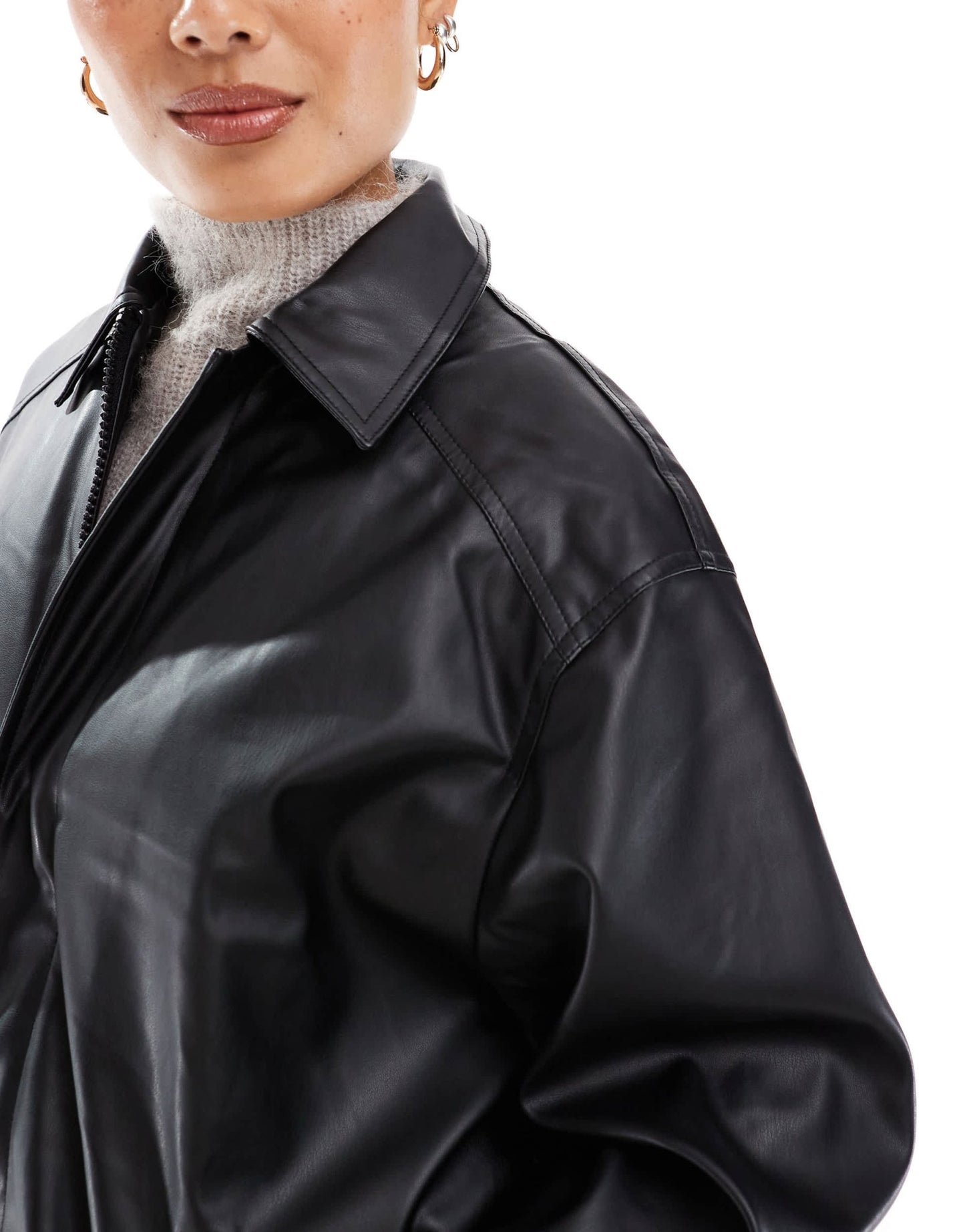 Stradivarius STR faux leather bomber jacket in black - ASOS Sample Sale EU Store