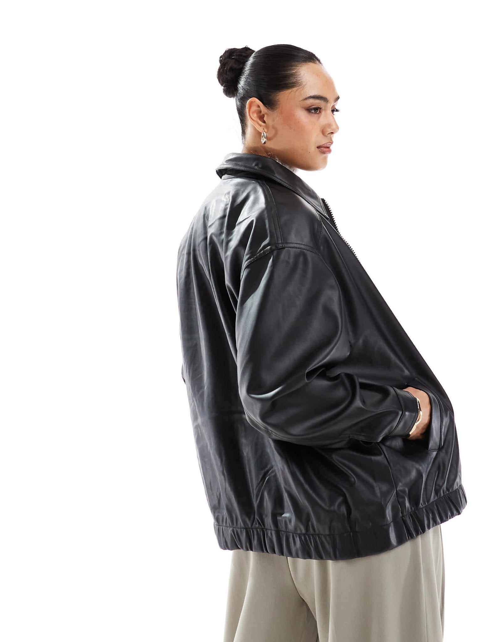 Stradivarius STR faux leather bomber jacket in black - ASOS Sample Sale EU Store
