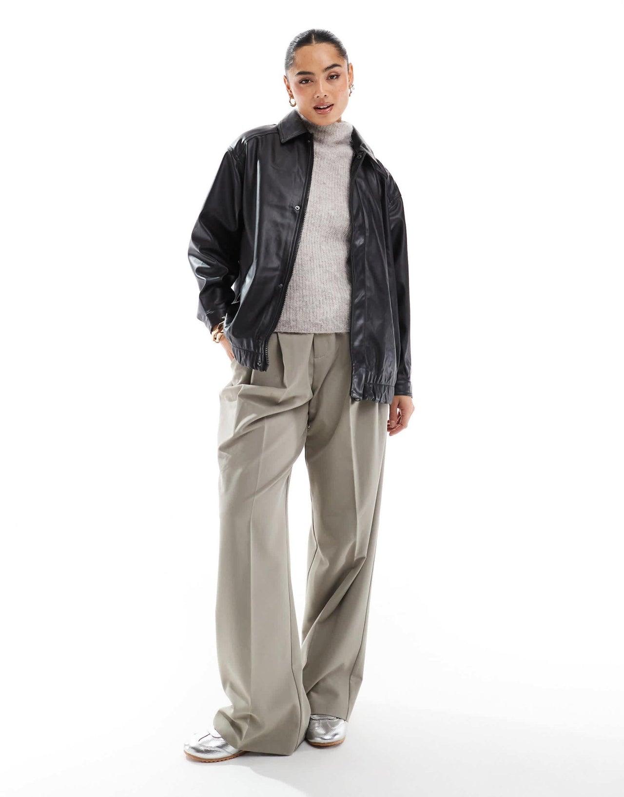 Stradivarius STR faux leather bomber jacket in black - ASOS Sample Sale EU Store