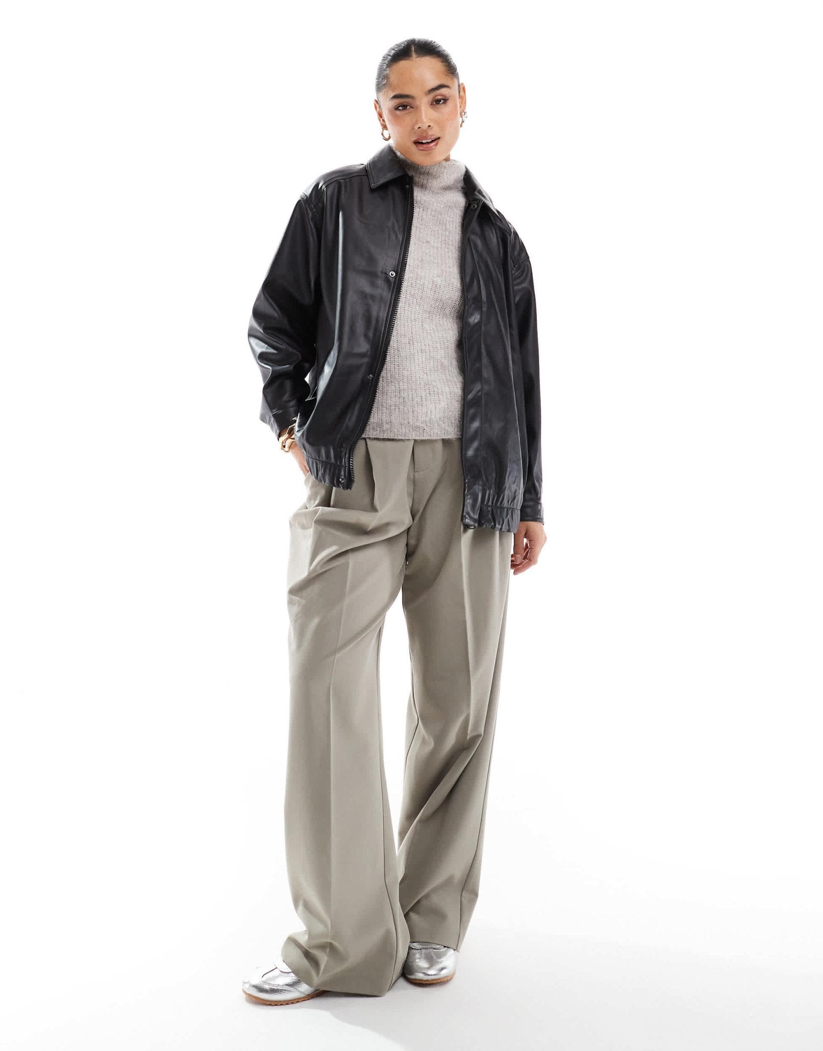 Stradivarius STR faux leather bomber jacket in black - ASOS Sample Sale EU Store