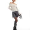 Stradivarius STR light knit off shoulder top in ecru
