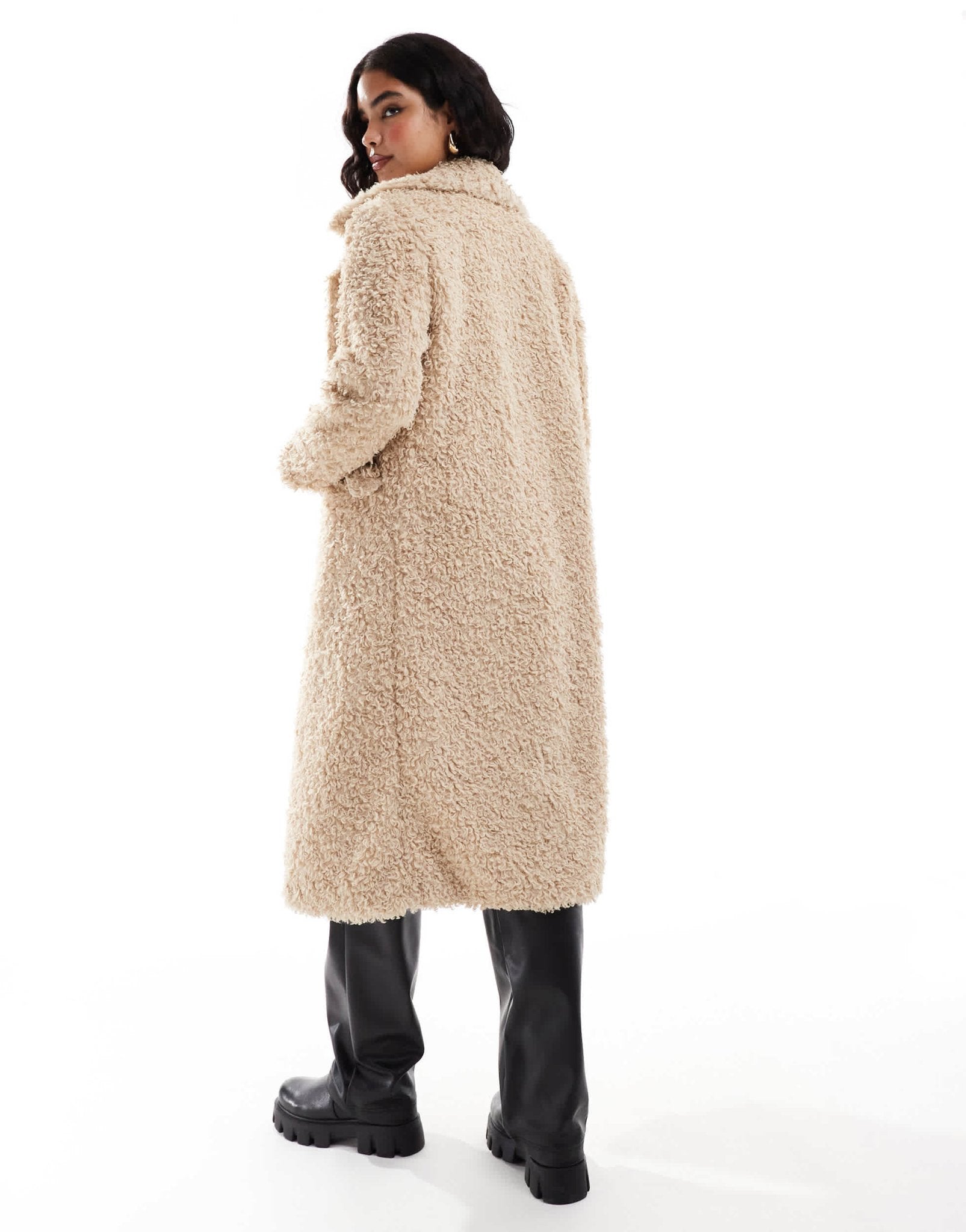 Stradivarius STR longline borg jacket in ecru - ASOS Sample Sale EU Store