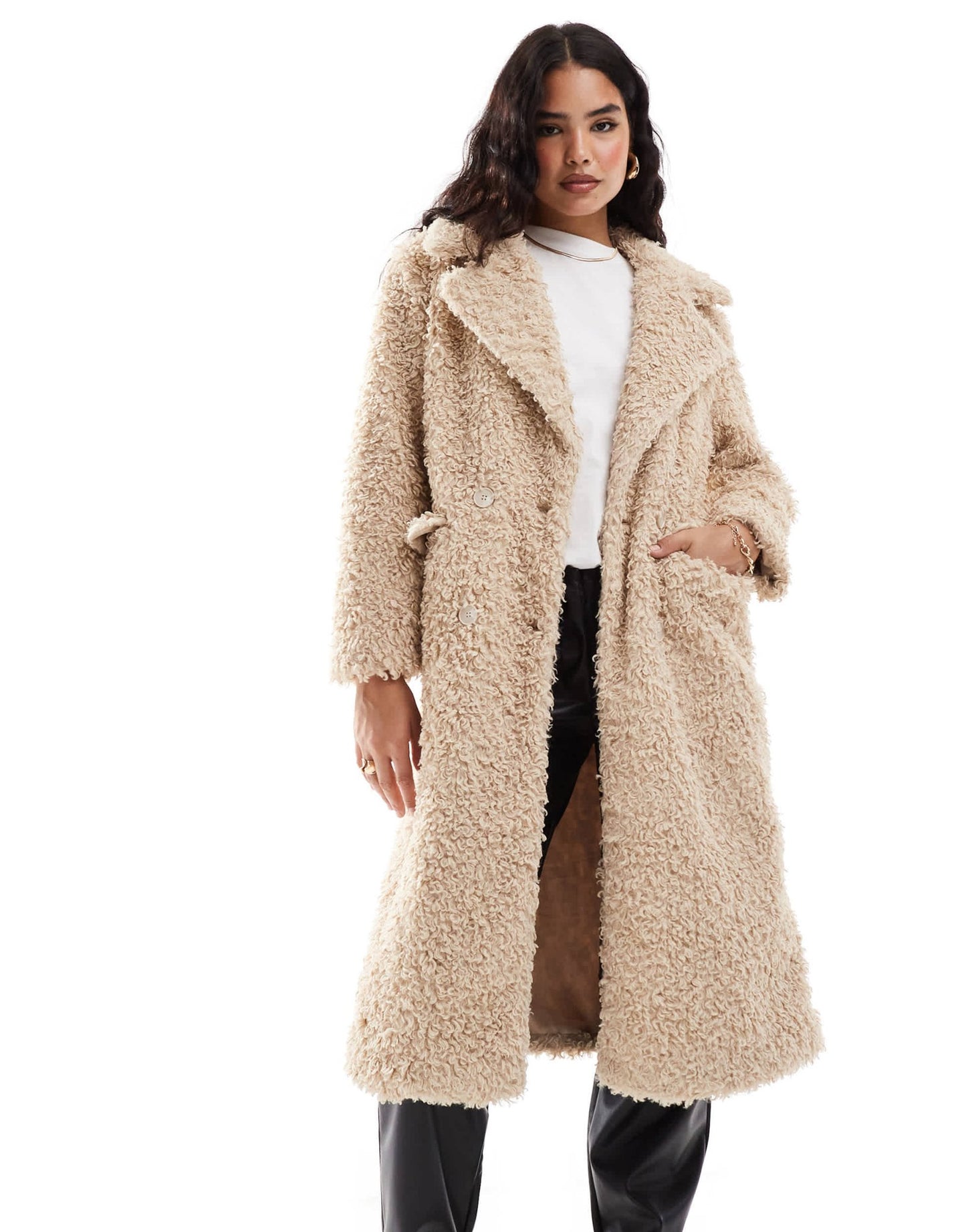 Stradivarius STR longline borg jacket in ecru - ASOS Sample Sale EU Store