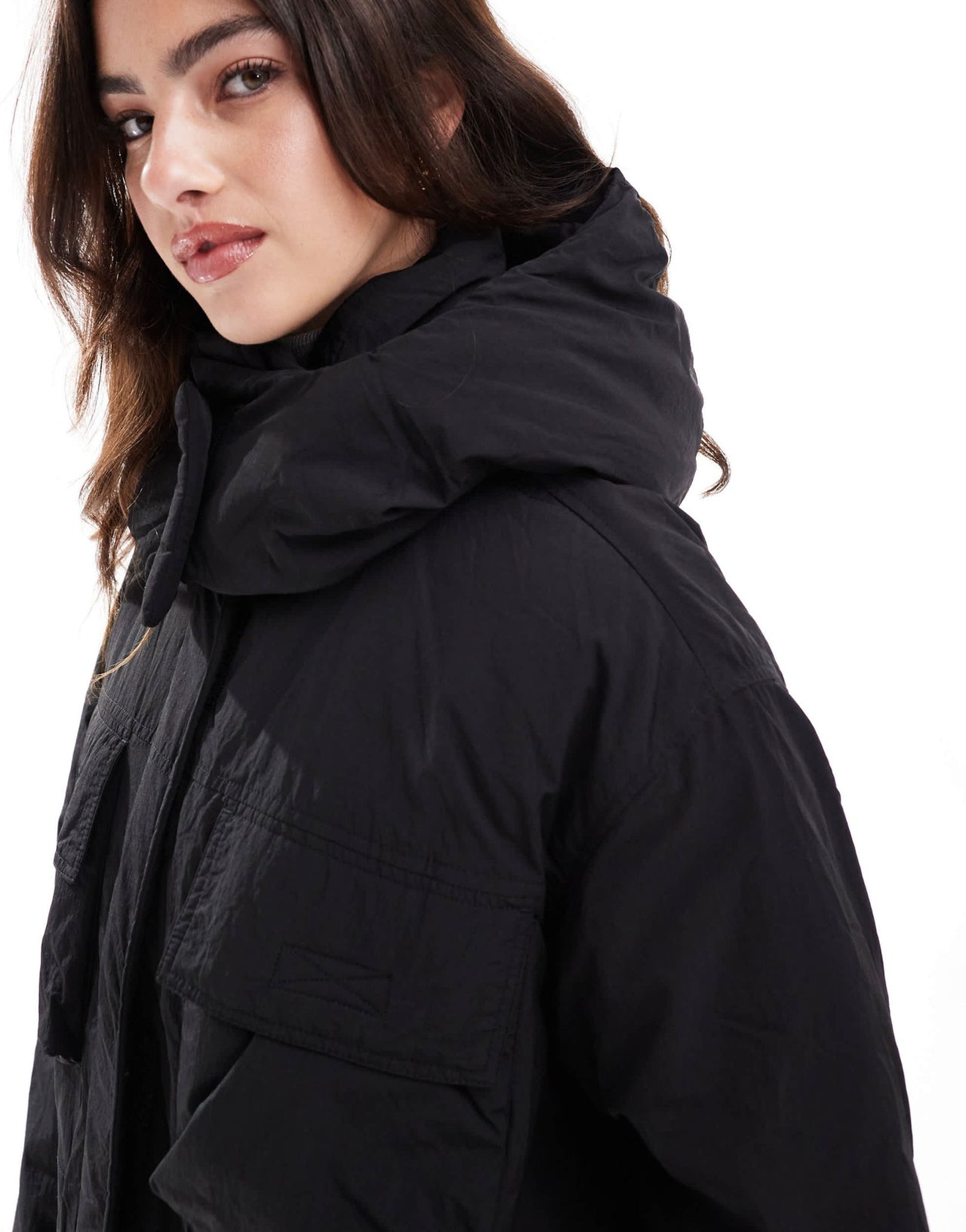Stradivarius STR multi pocket puffer jacket in black - ASOS Sample Sale EU Store