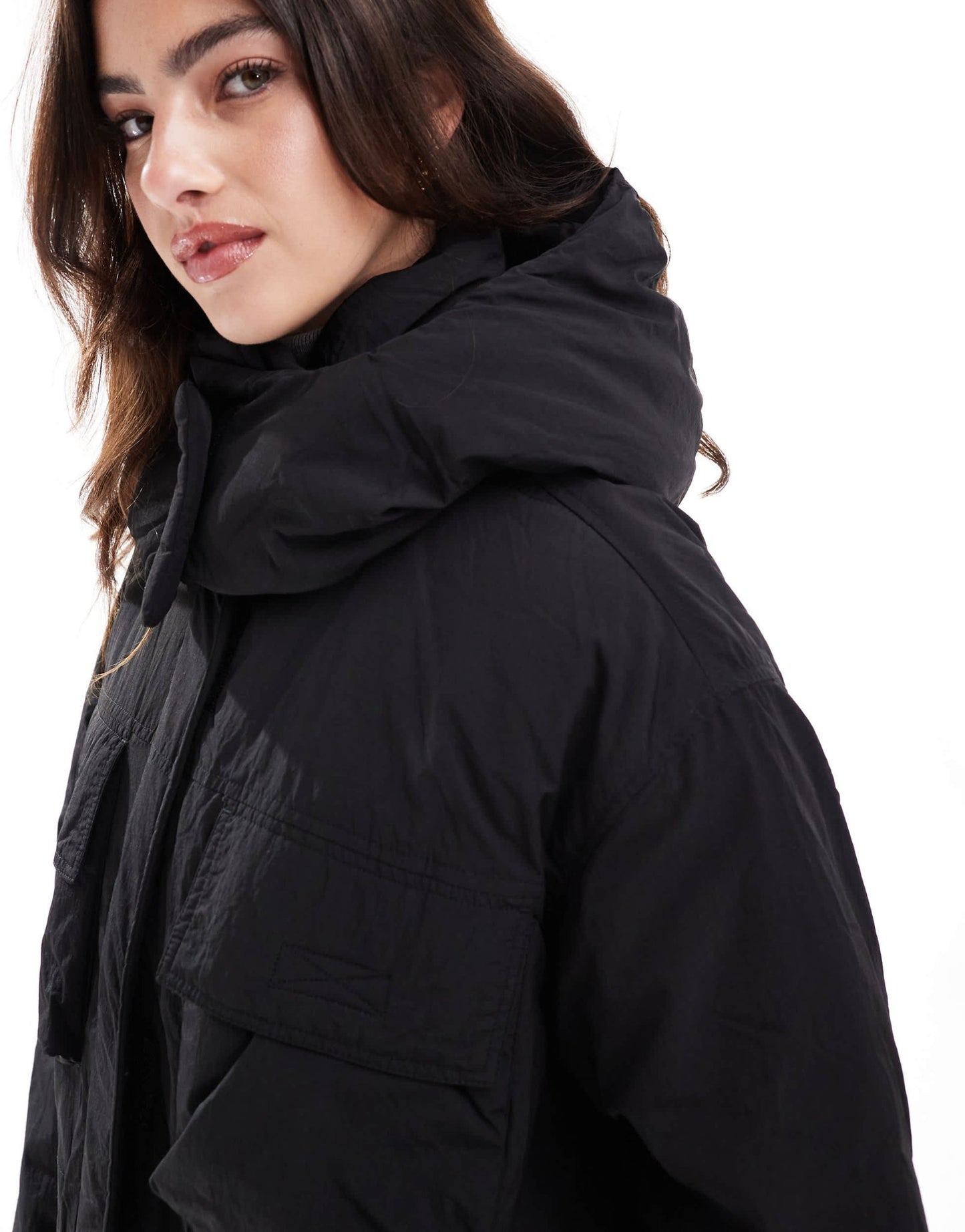 Stradivarius STR multi pocket puffer jacket in black - ASOS Sample Sale EU Store