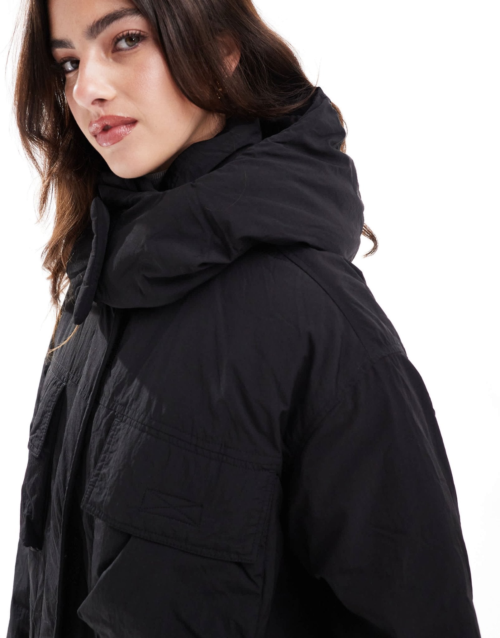 Stradivarius STR multi pocket puffer jacket in black - ASOS Sample Sale EU Store