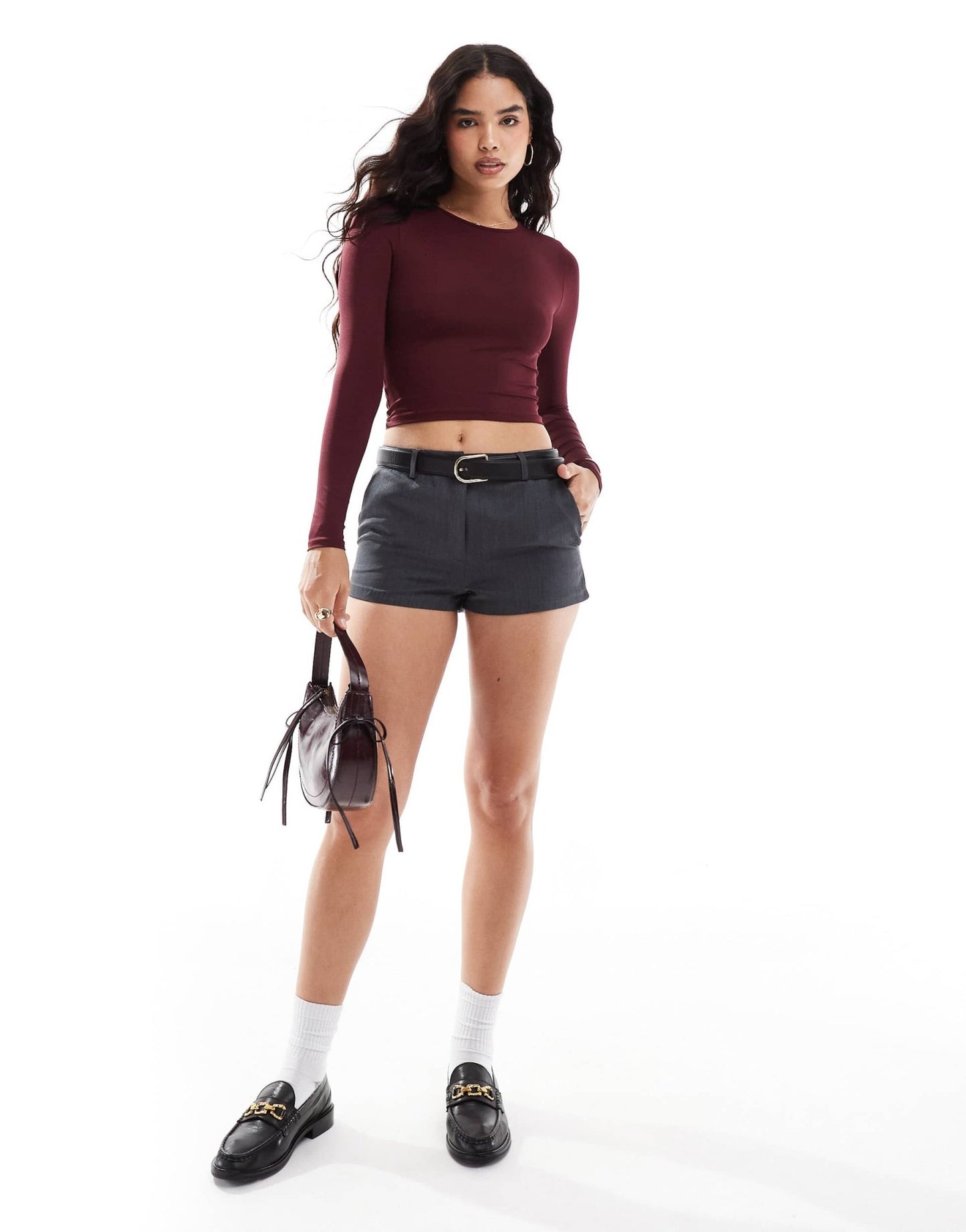 Stradivarius STR sculpt long sleeve t-shirt in burgundy - ASOS Sample Sale EU Store
