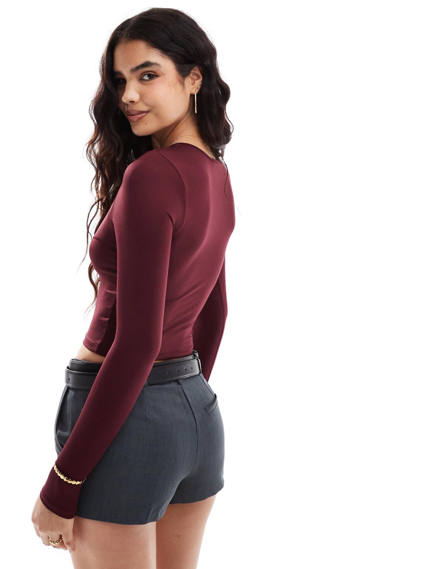 Stradivarius STR sculpt long sleeve t-shirt in burgundy - ASOS Sample Sale EU Store
