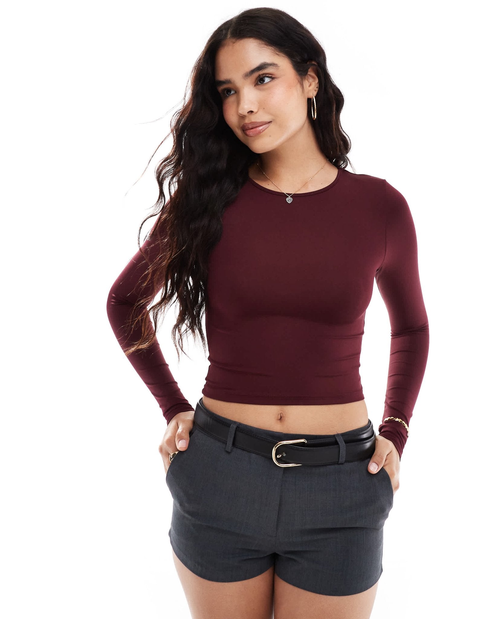 Stradivarius STR sculpt long sleeve t-shirt in burgundy - ASOS Sample Sale EU Store