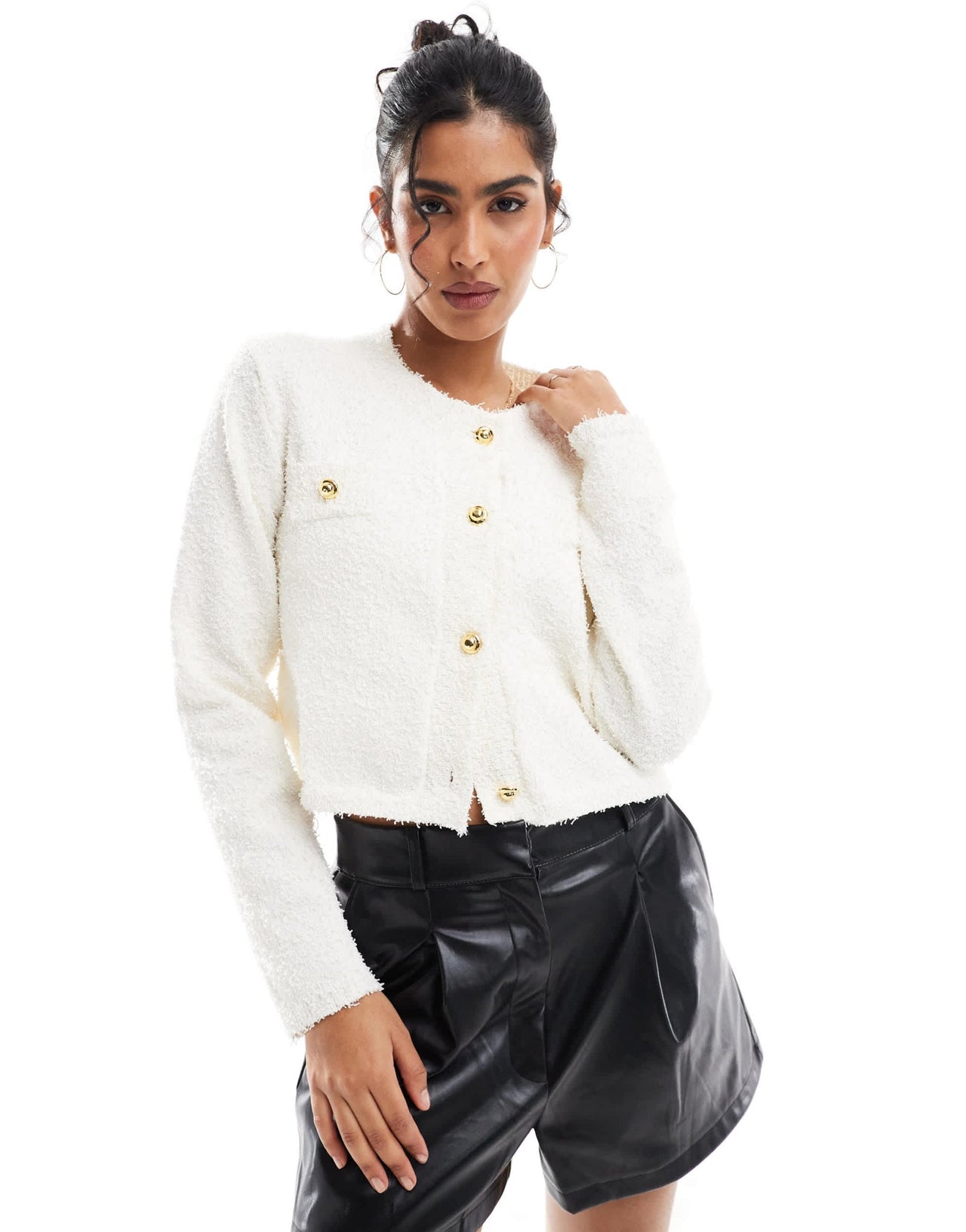Style Cheat popcorn knit button up cardigan in cream - ASOS Sample Sale EU Store